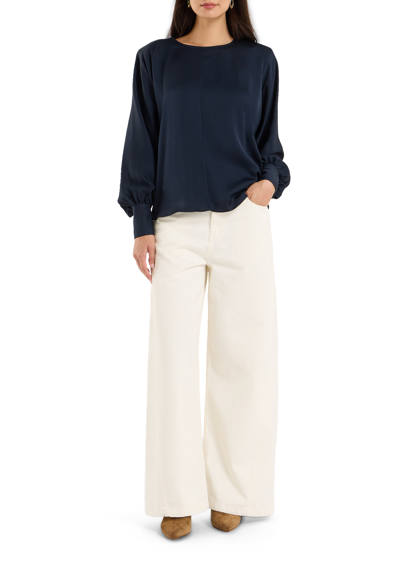 Long-sleeve satin top SAISON 1865 Blue