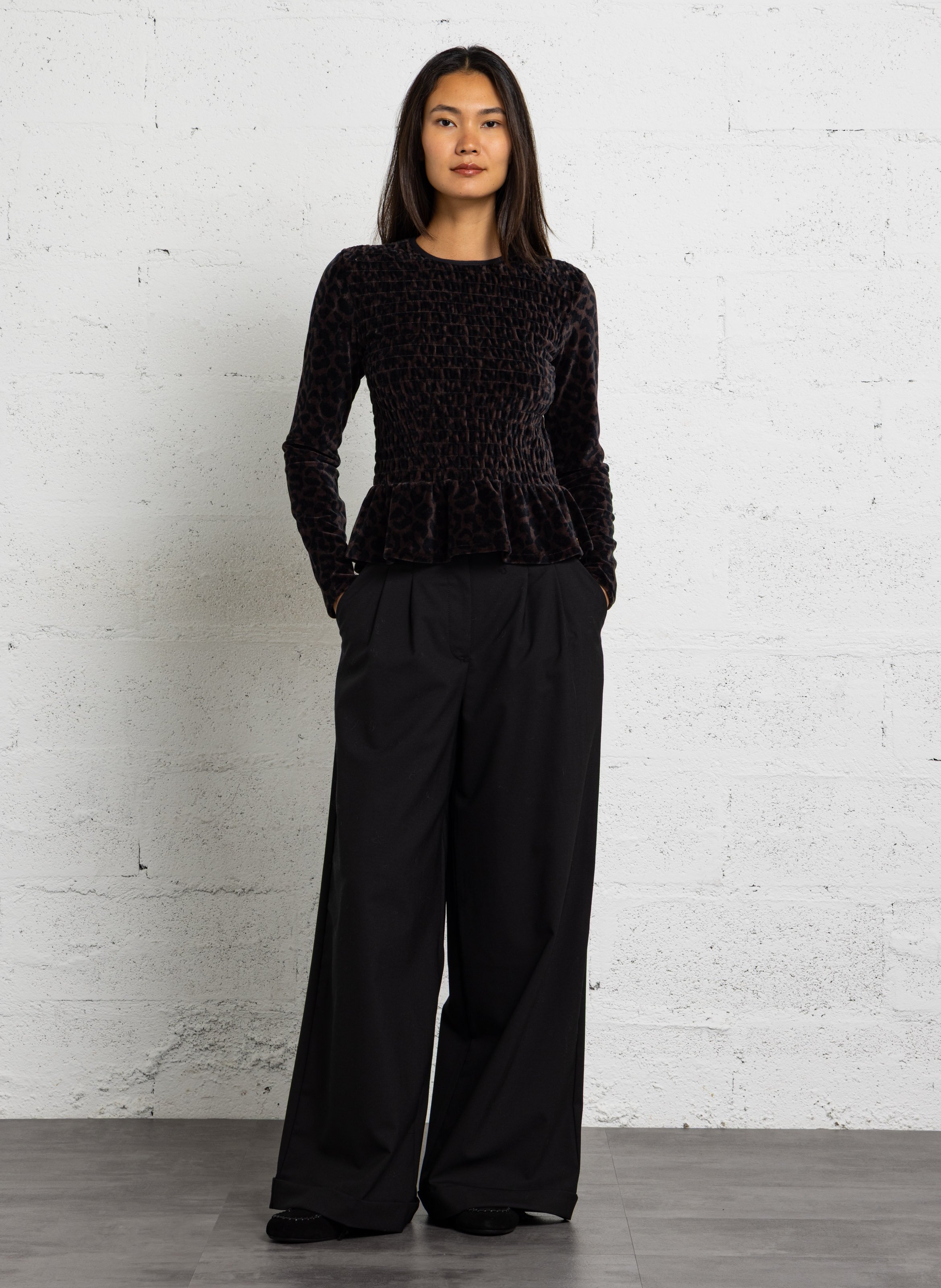 Gerades Top mit Rundhalsausschnitt und Print aus Baumwoll-Mix DES PETITS HAUTS Braun