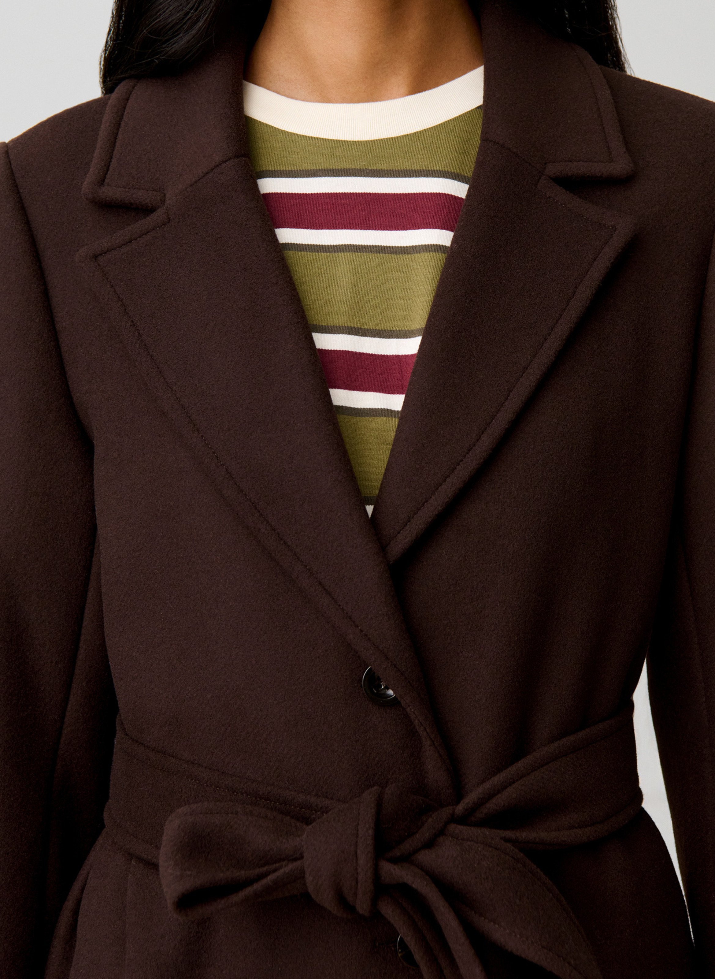 Manteau long ceinturée en laine mélangée CLAUDIE PIERLOT Marron