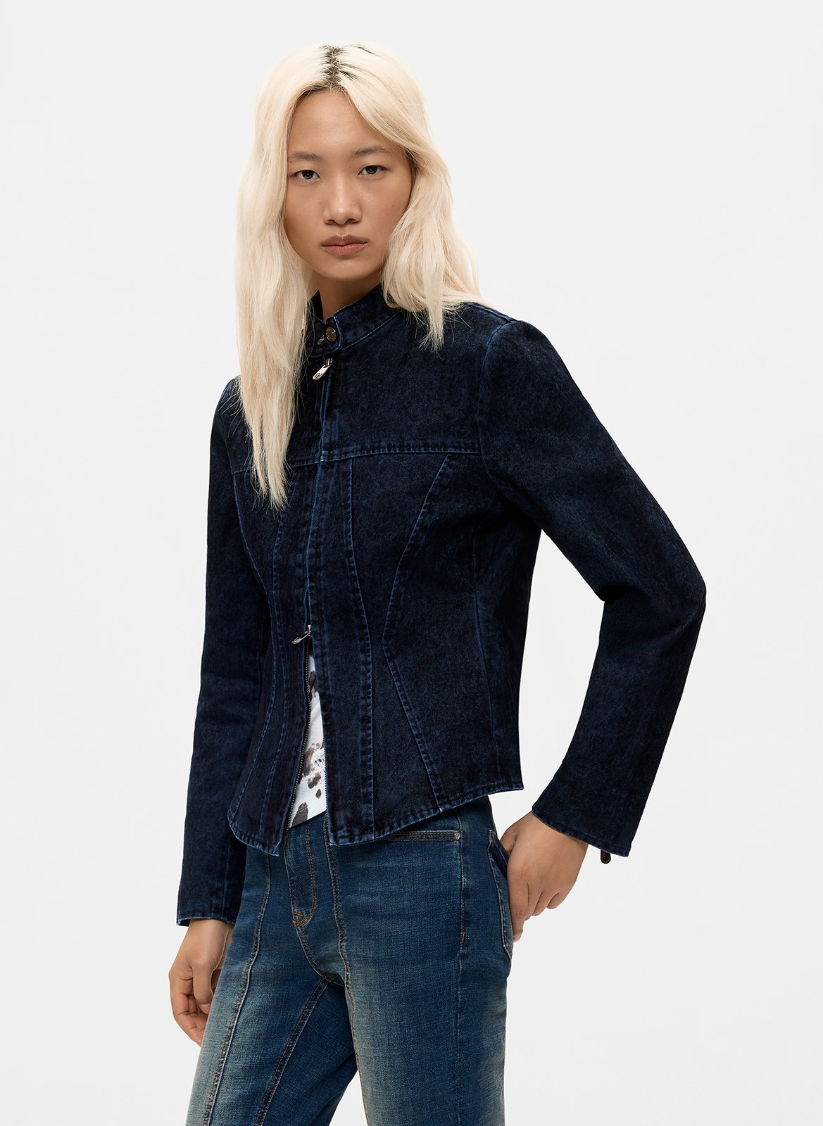Rechte jas met opstaande kraag van katoenen denim. DESIGUAL Zwart