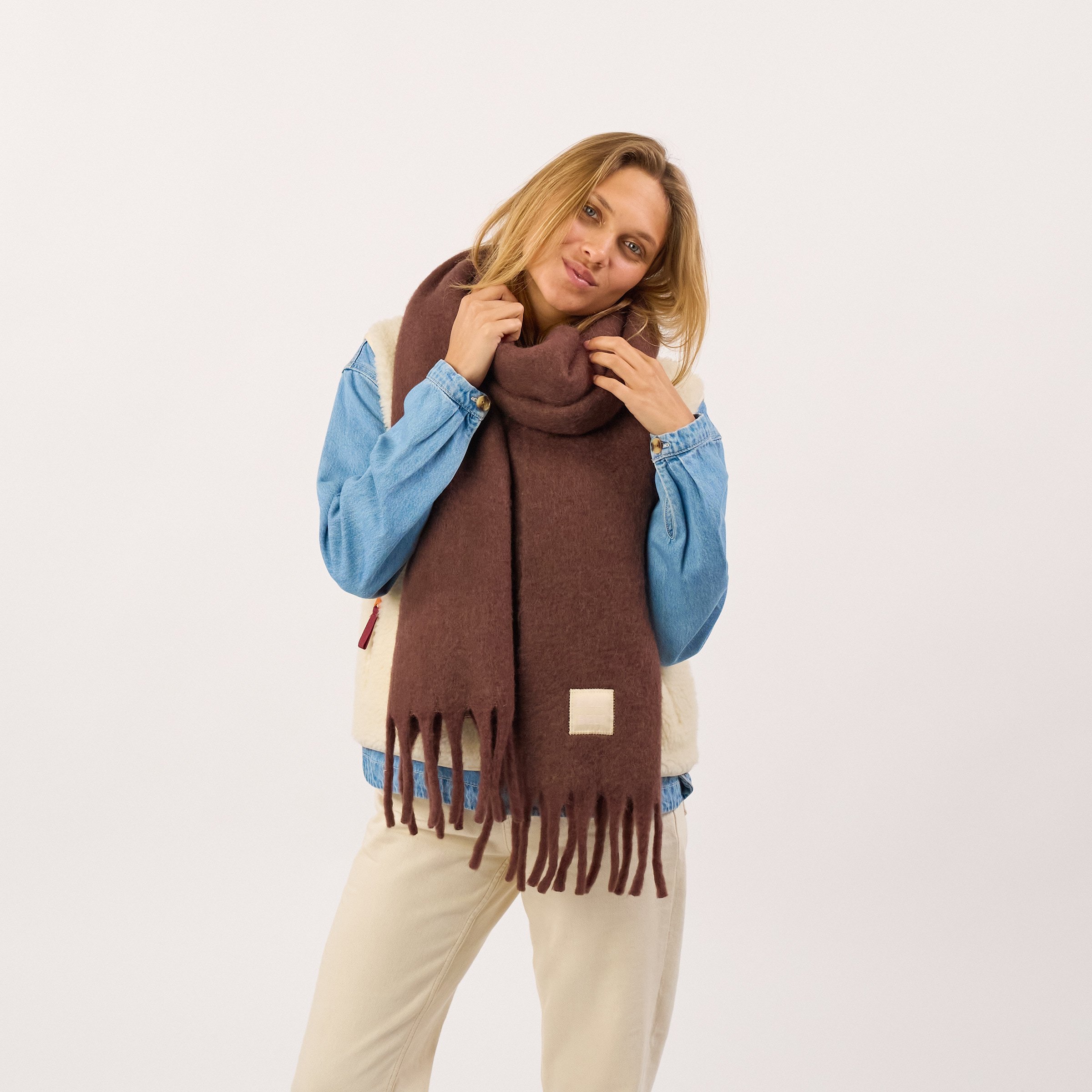 Wide wool scarf BILLYBELT Brown