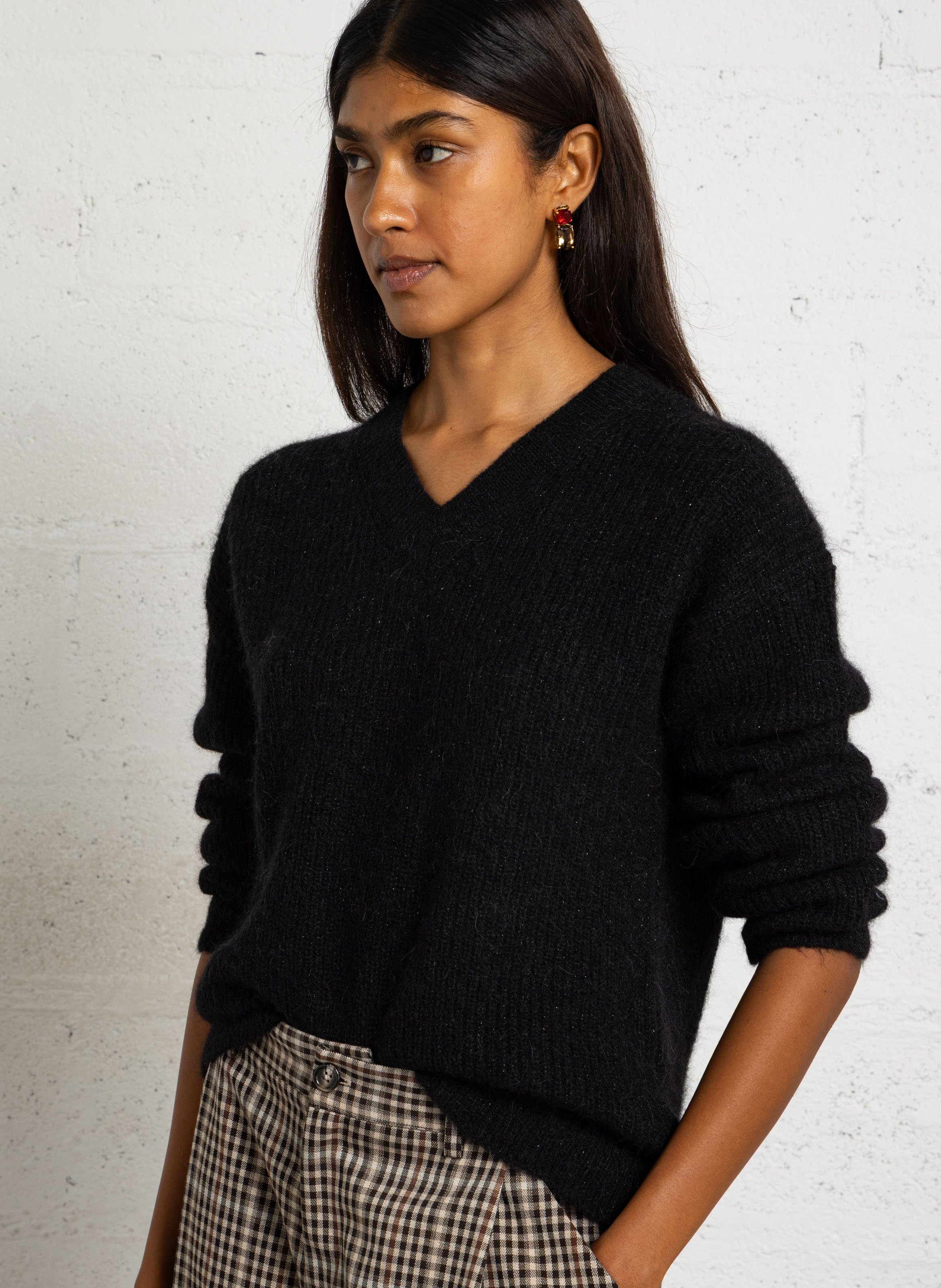 Loose-Fitting V-Neck Sequin Jumper in a Wool Blend SUD EXPRESS