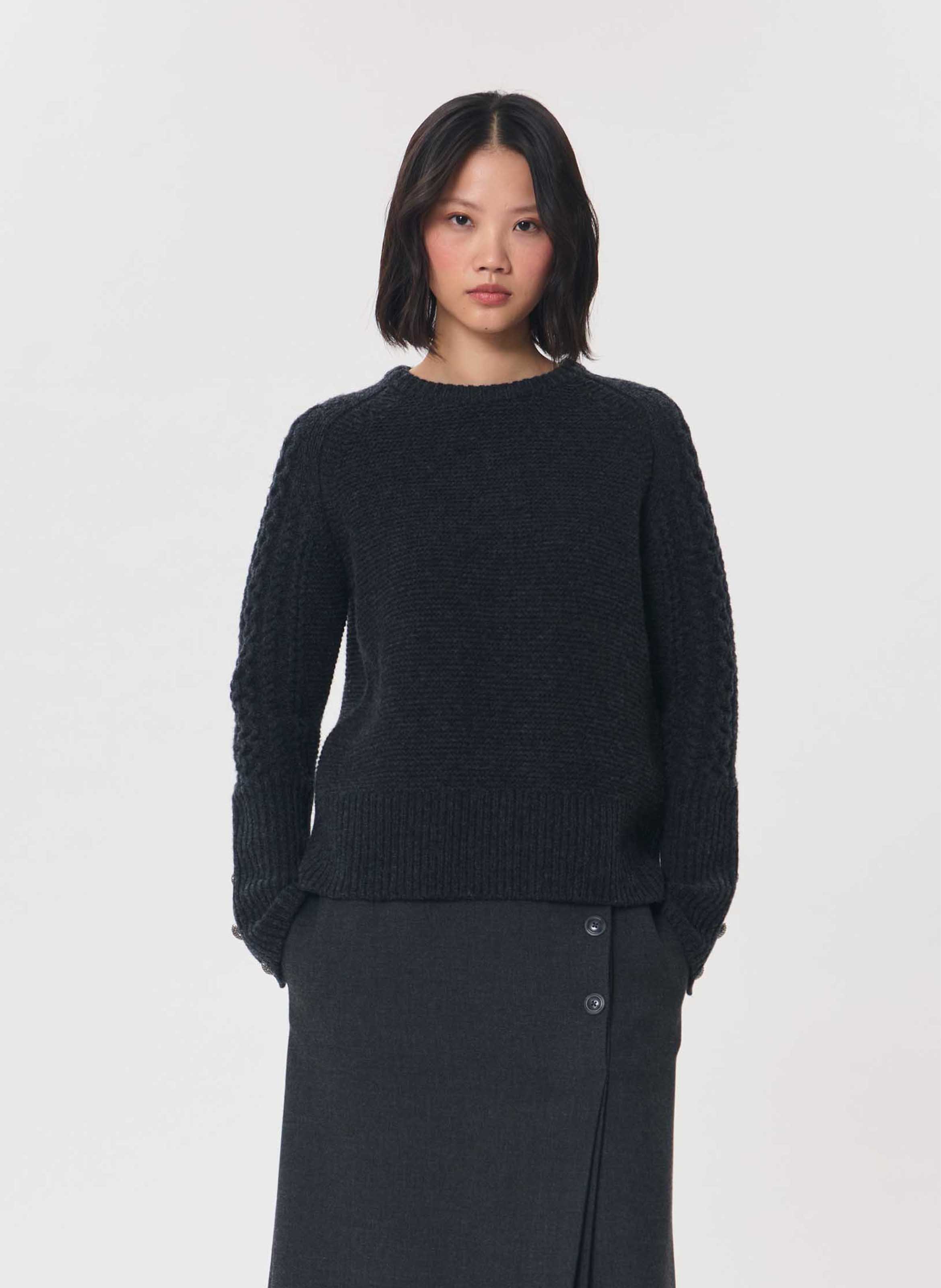 Straight round-neck wool jumper TARA JARMON Grey
