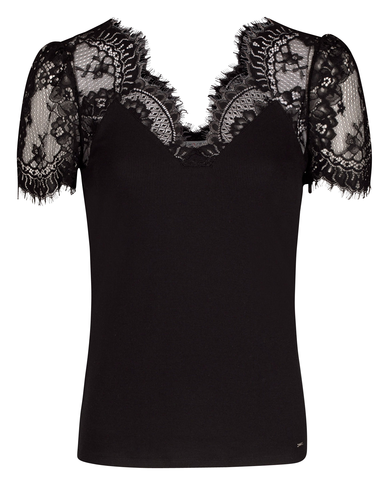 Top mit V-Ausschnitt und Spitze MORGAN Schwarz