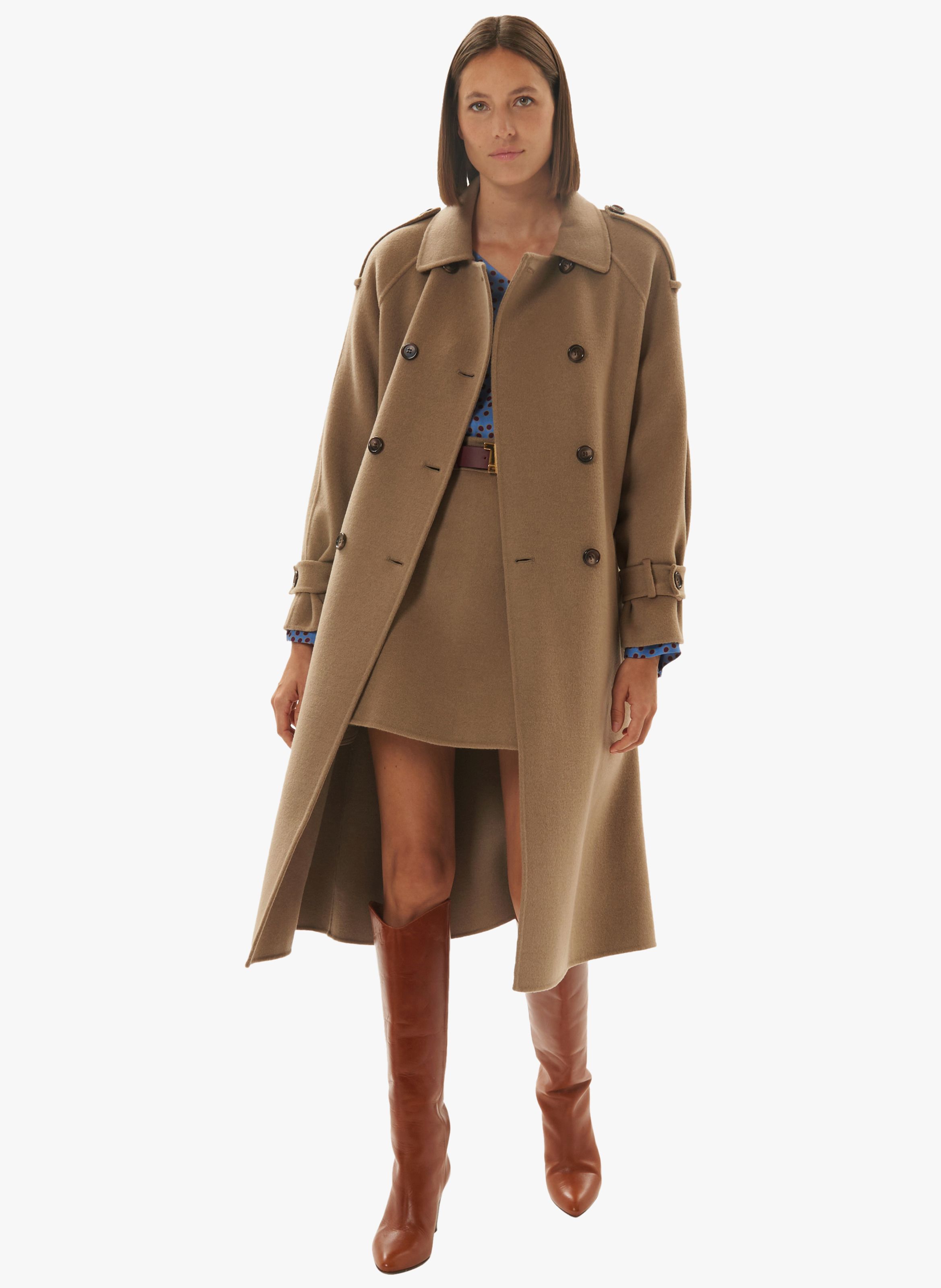 Beige Wool-blend coat with classic collar