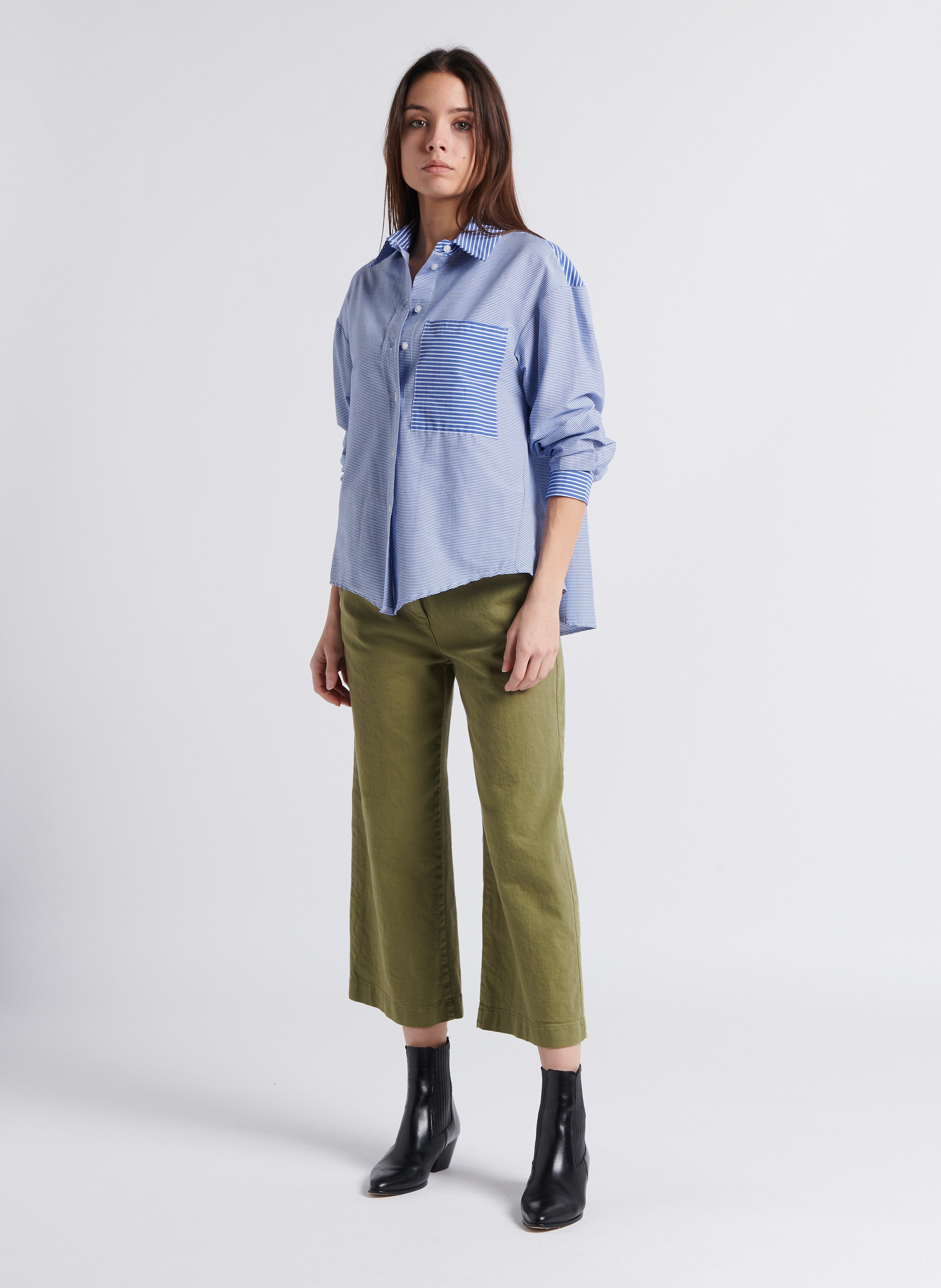 Gestreepte blouse met klassieke kraag | katoenblend PLEASE Blauw