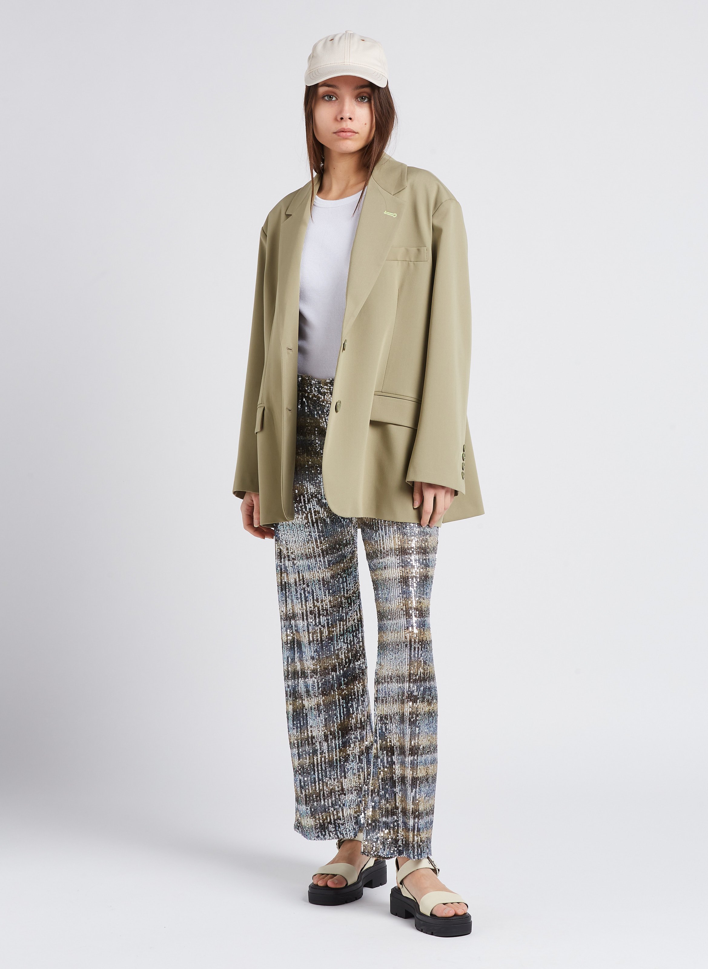 Pantalon droit à sequins imprimé Doré