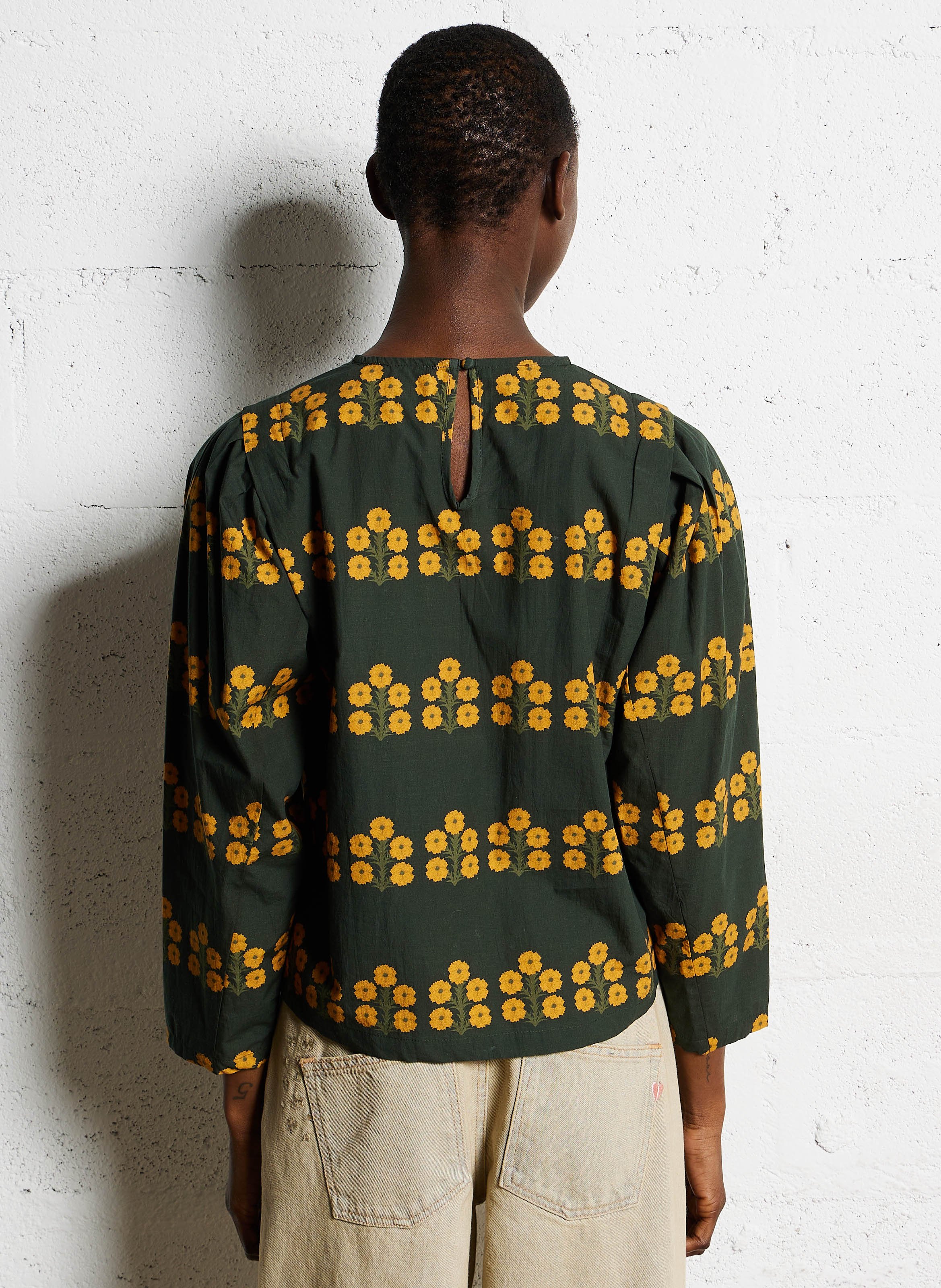 Blouse col rond en coton THE TINY BIG SISTER Kaki