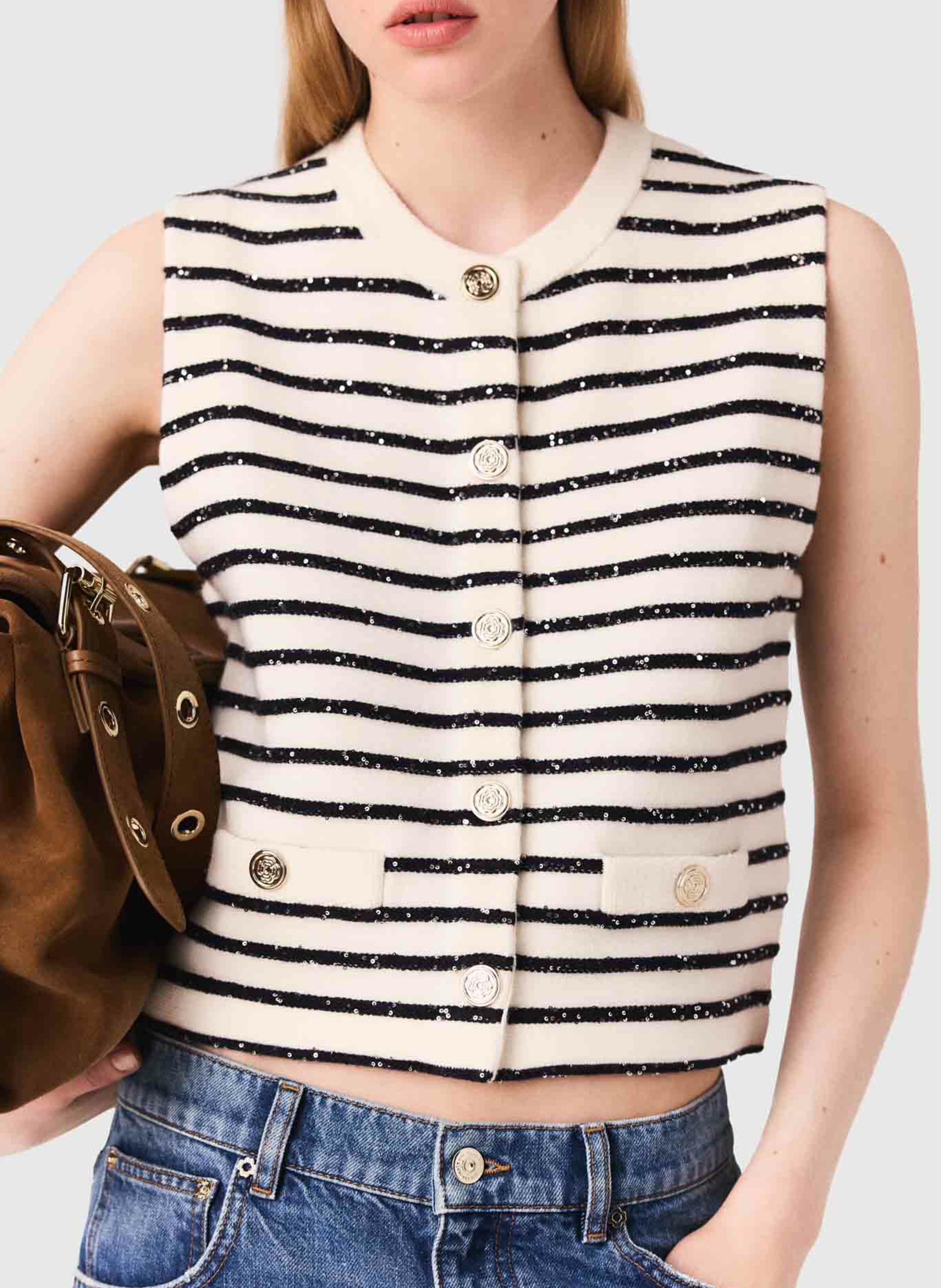 Gilet col rond  MAJE Blanc