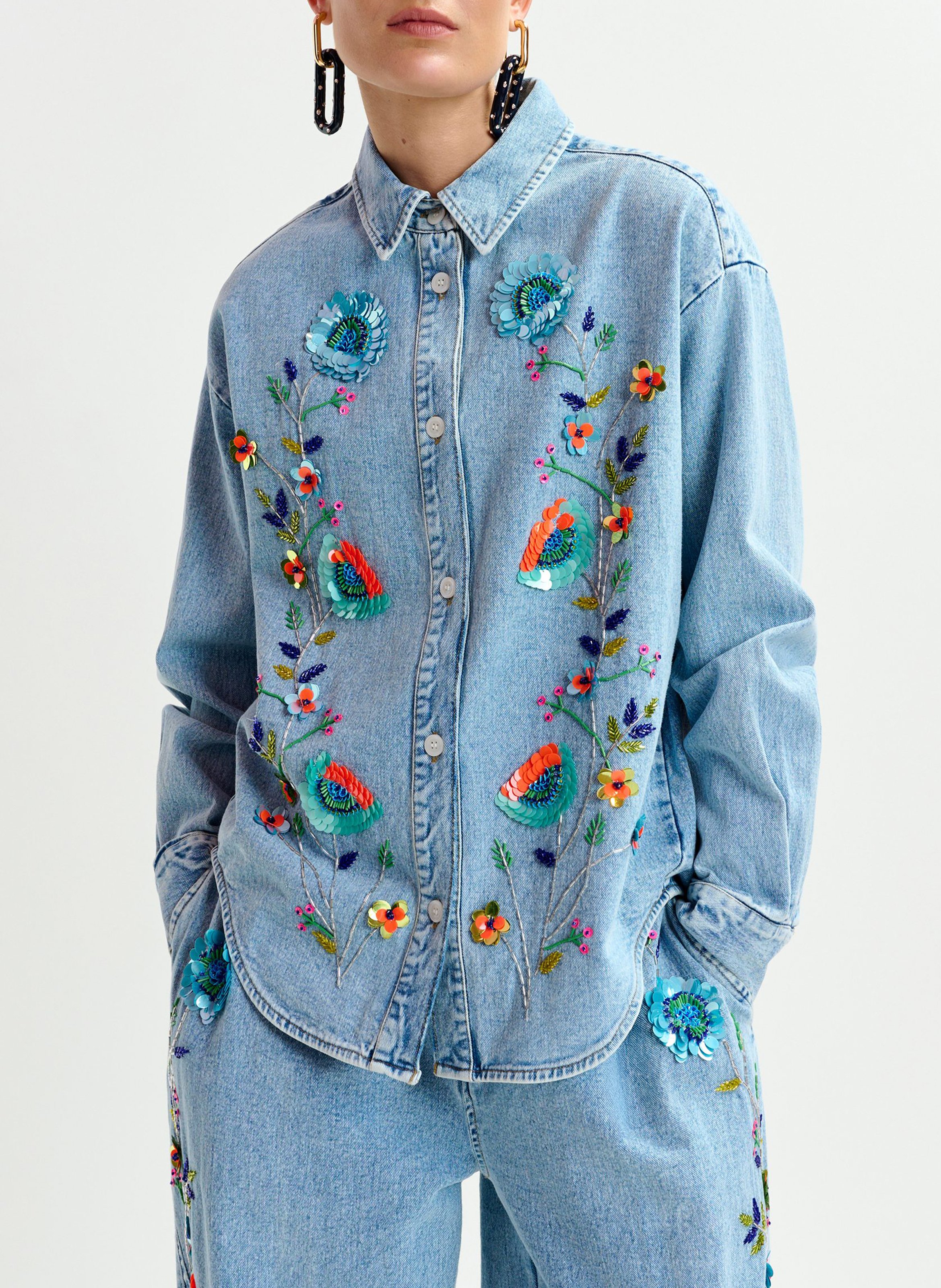 Chemise en jean à broderies pailletées ESSENTIEL ANTWERP Bleu