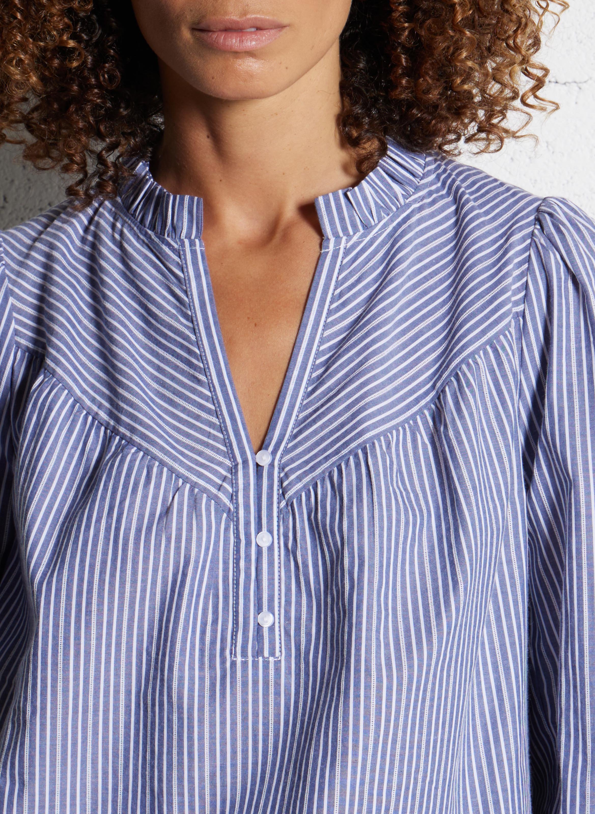 Blouse oversize col V en coton rayé SUD EXPRESS Bleu