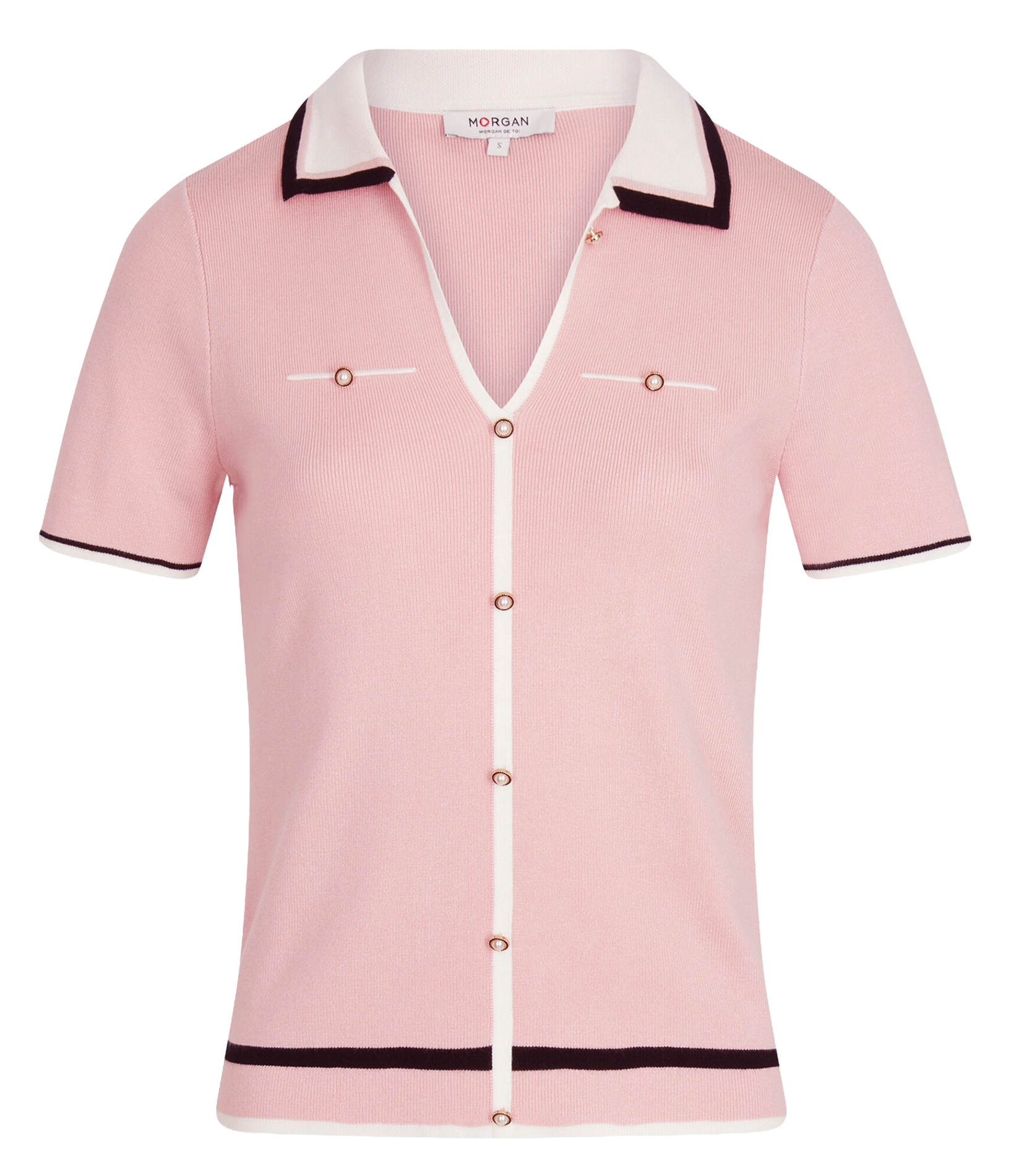 Fitted short-sleeve button-up polo MORGAN Pink