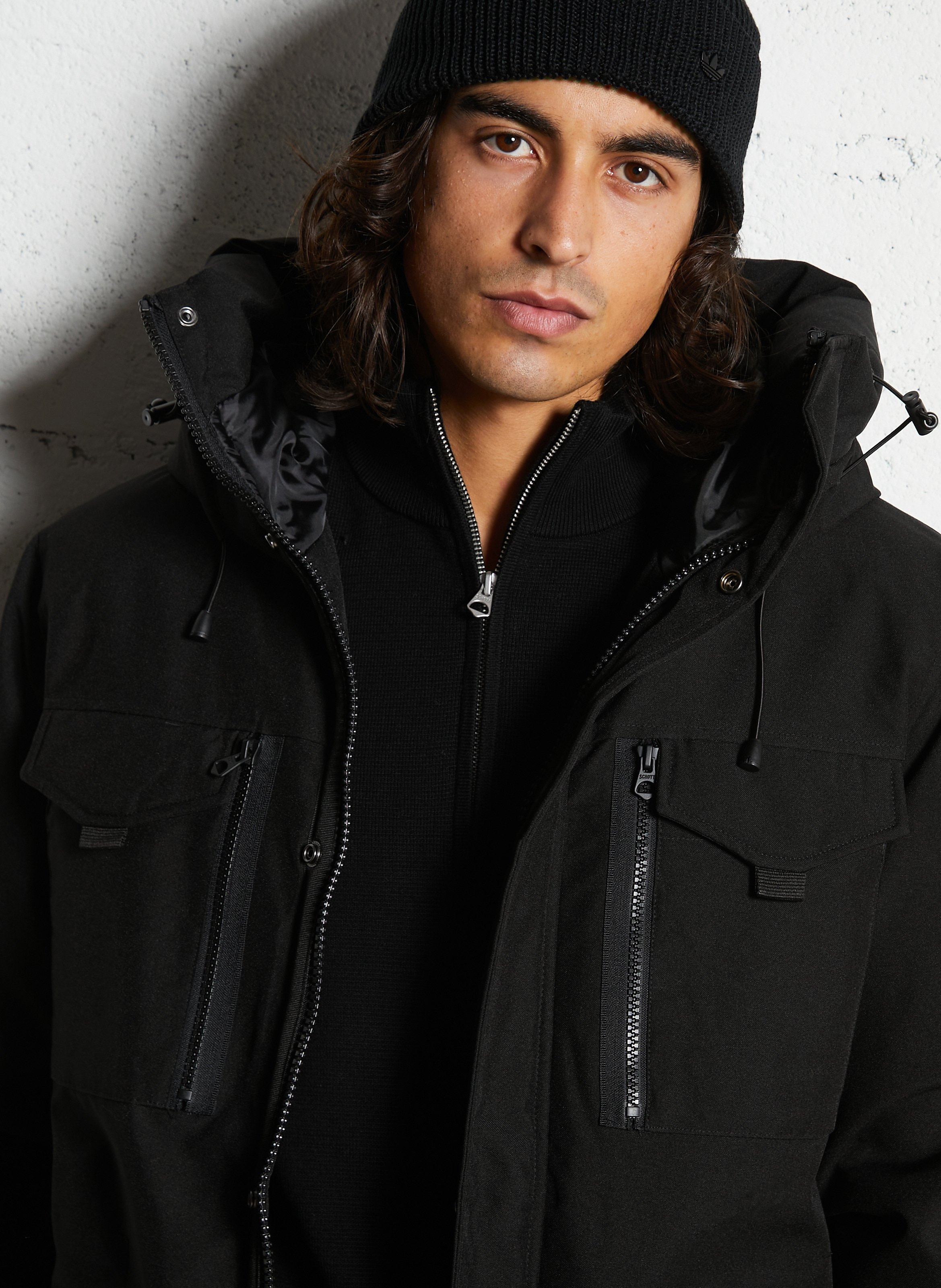 Parka à capuche droite à poches SCHOTT Noir