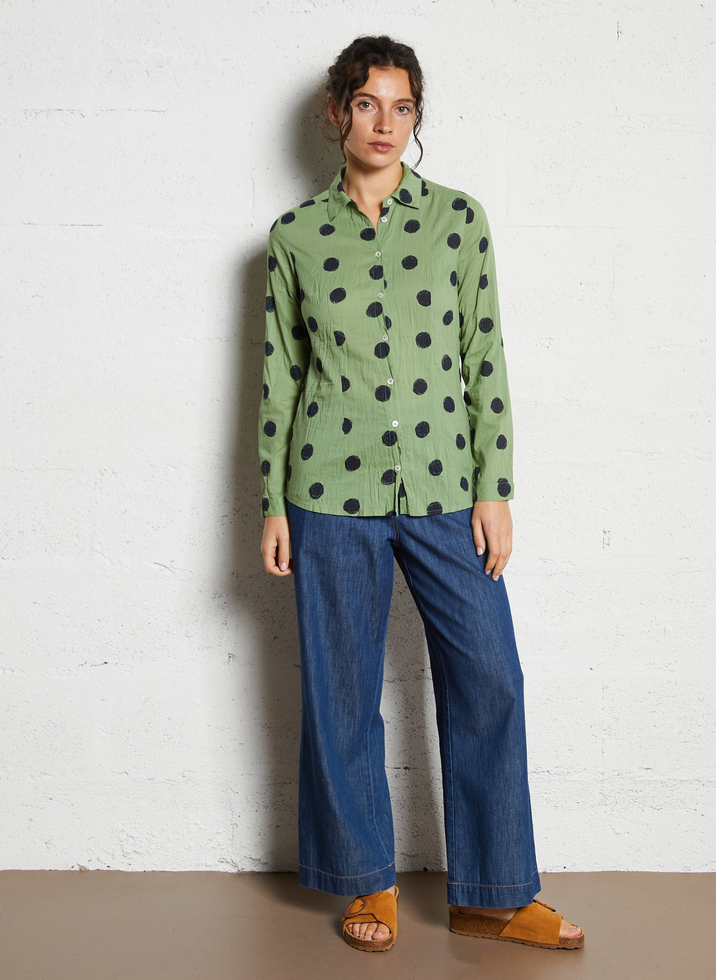 Blouse met stippen van katoen NICE THINGS Groen