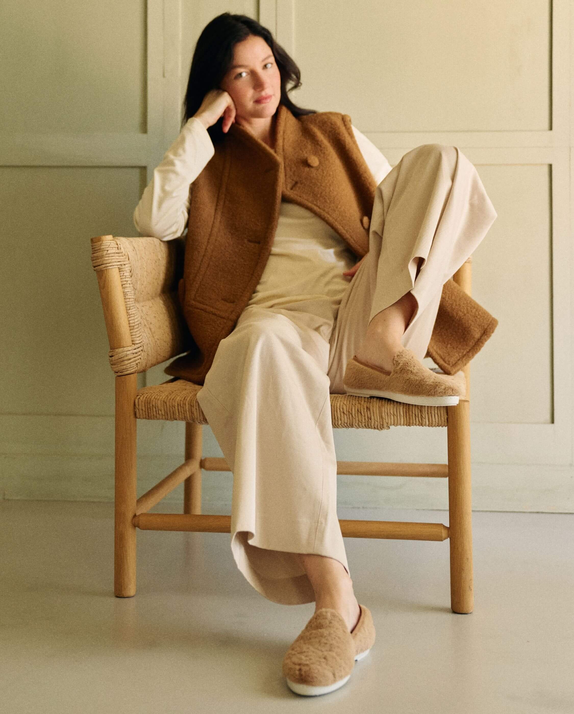 Women's vegan fur slipper, beige ANGARDE Brown