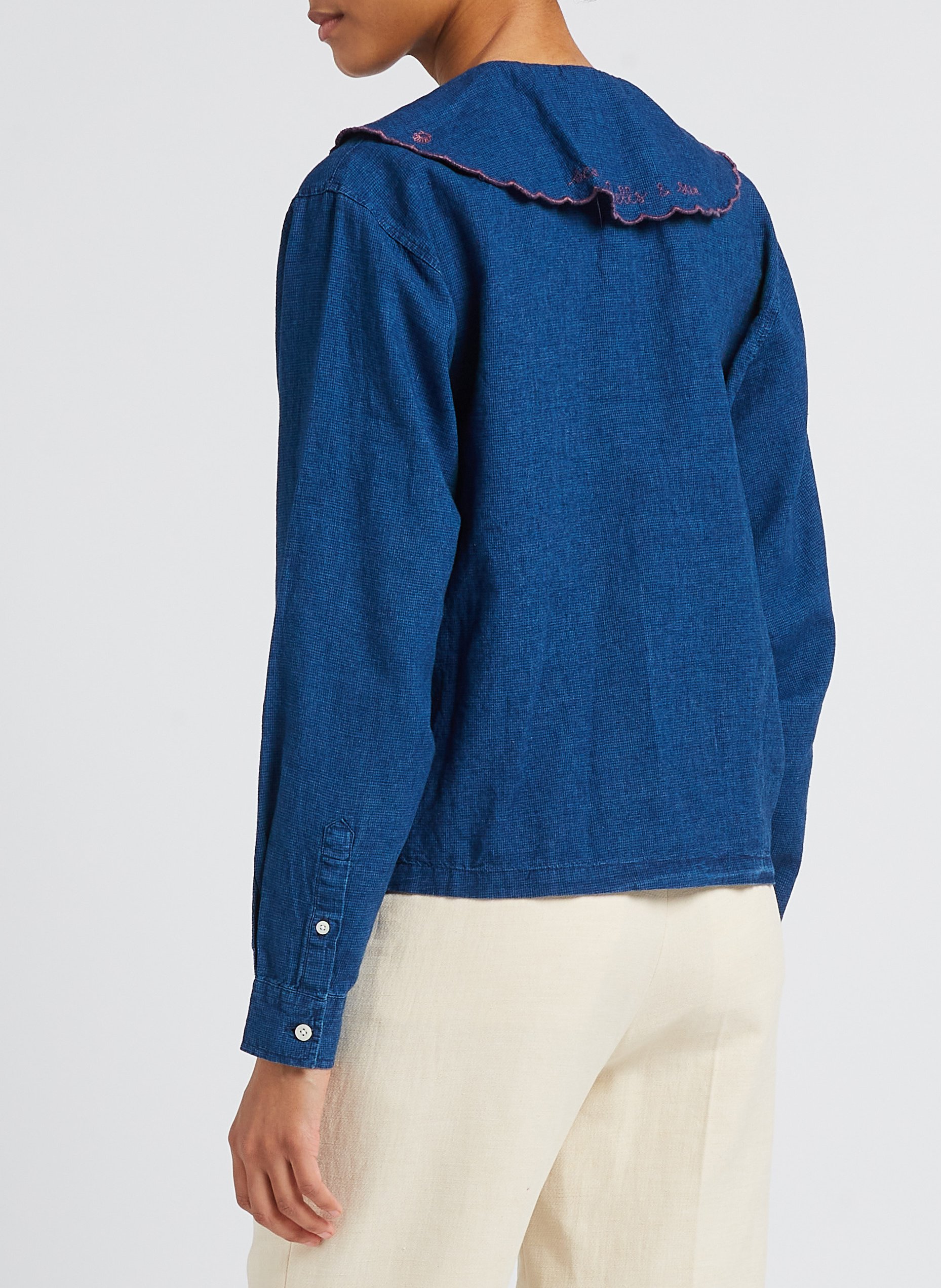 Ruimvallende, katoenen blouse met peterpankraagje MAISON LABICHE Blauw