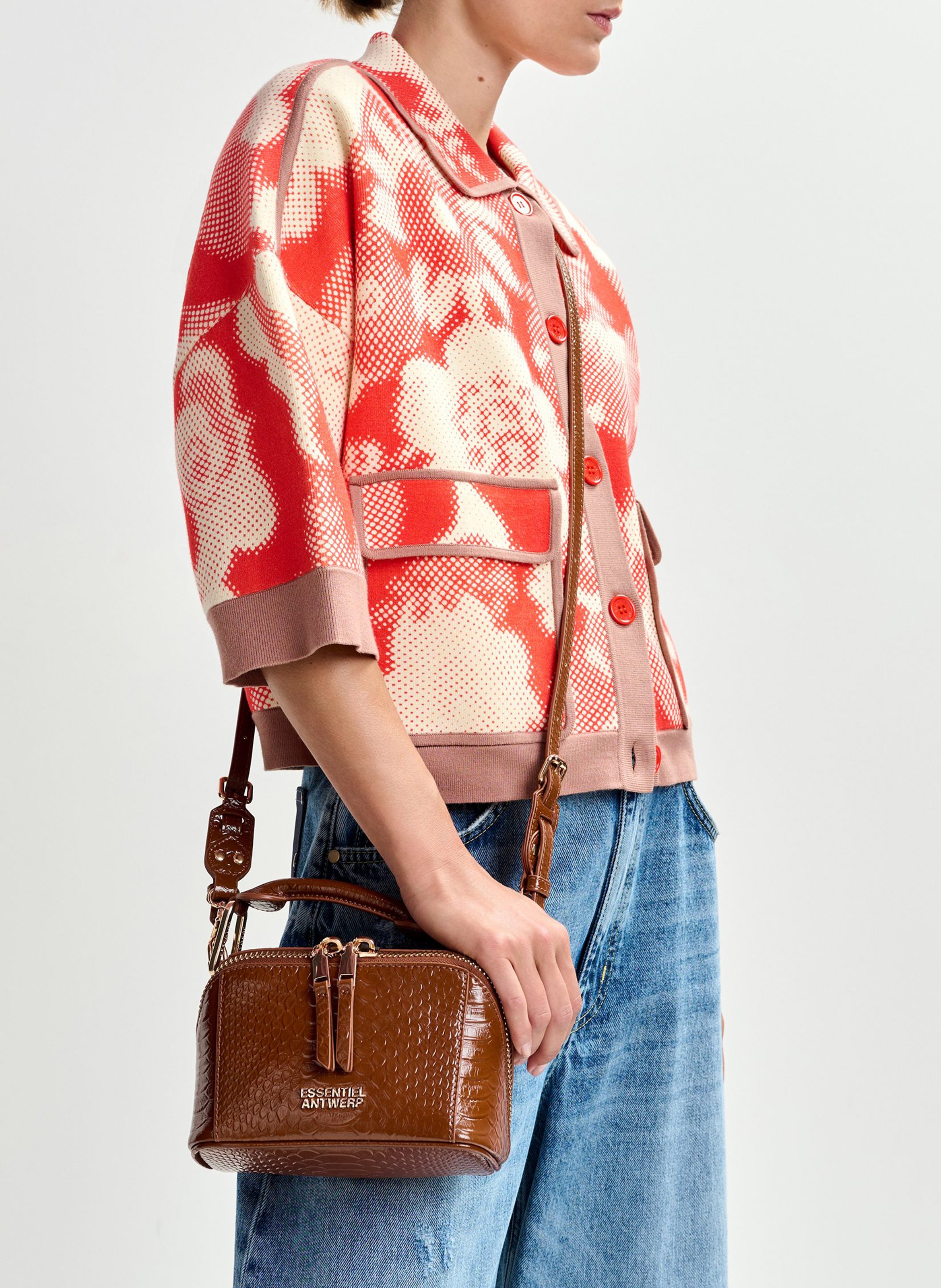 Floral oversized cardigan with 3/4 sleeves ESSENTIEL ANTWERP Red