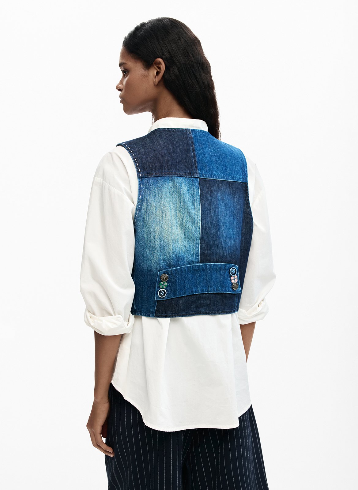 Recht, katoenen vest met V-hals DESIGUAL Blauw