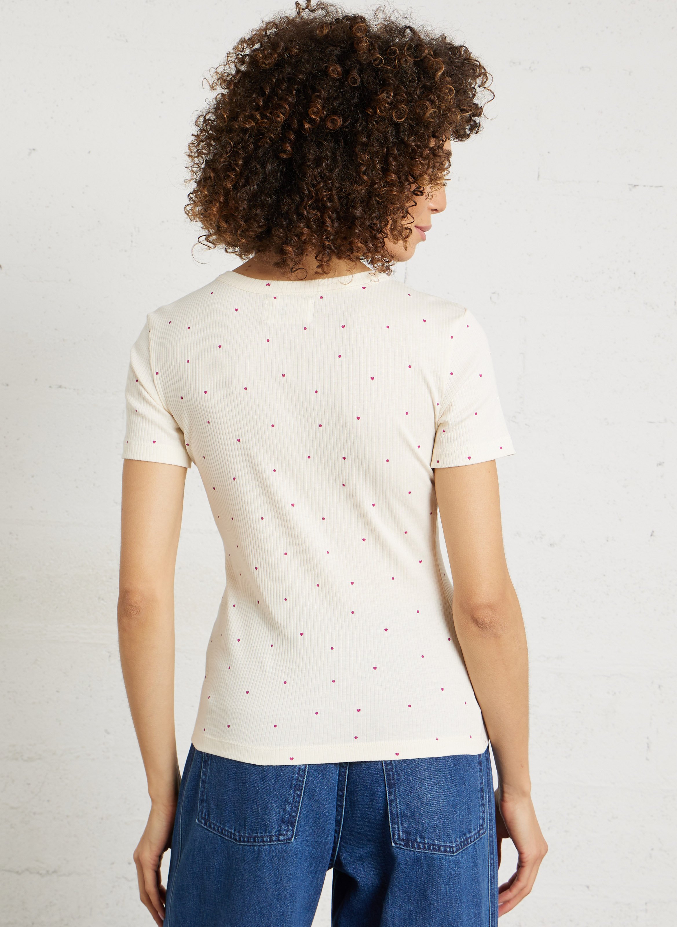 T-shirt van biokatoen met ronde hals DES PETITS HAUTS Beige