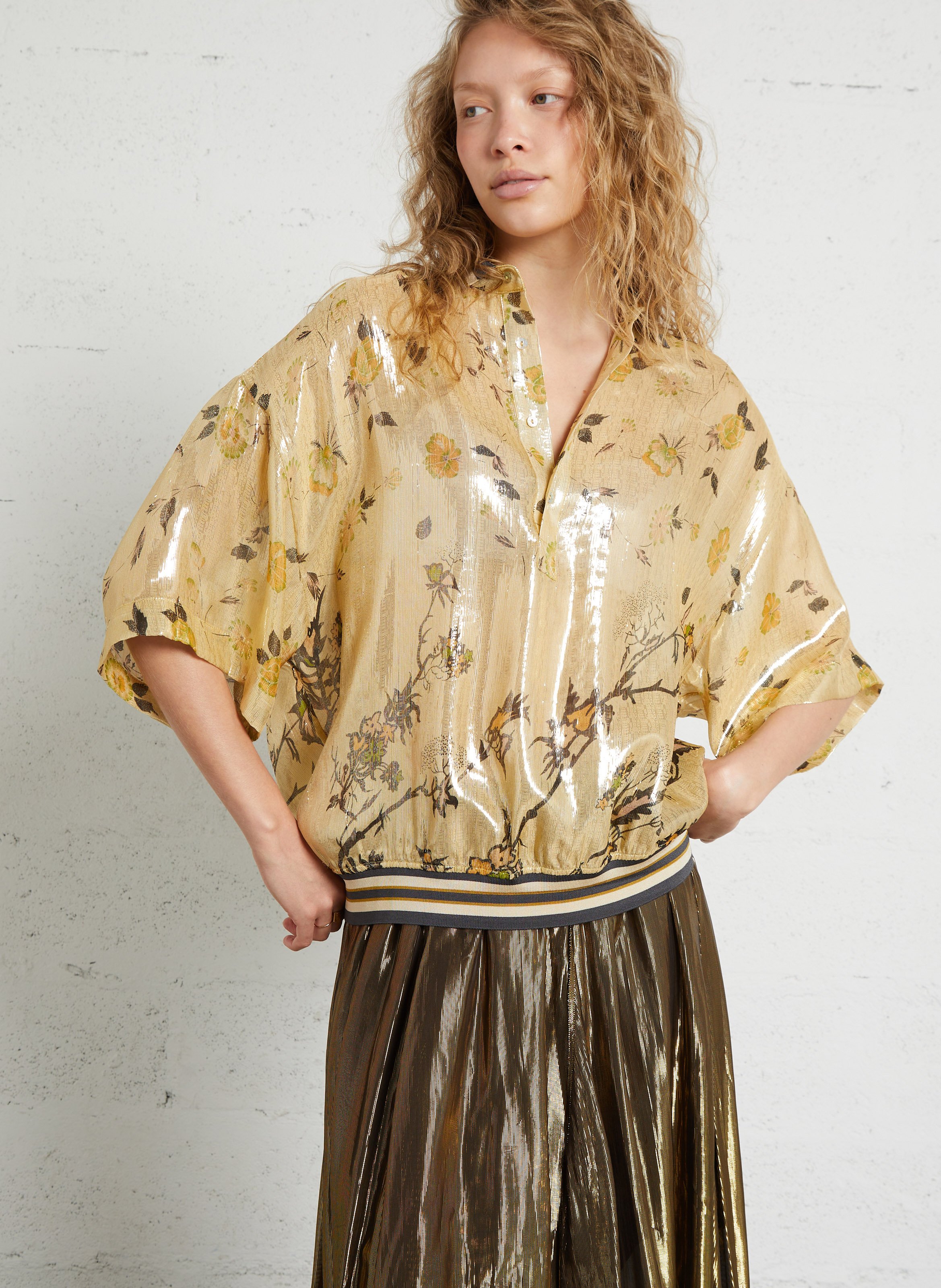 Silk blend printed polo collar top MES DEMOISELLES Multicolored