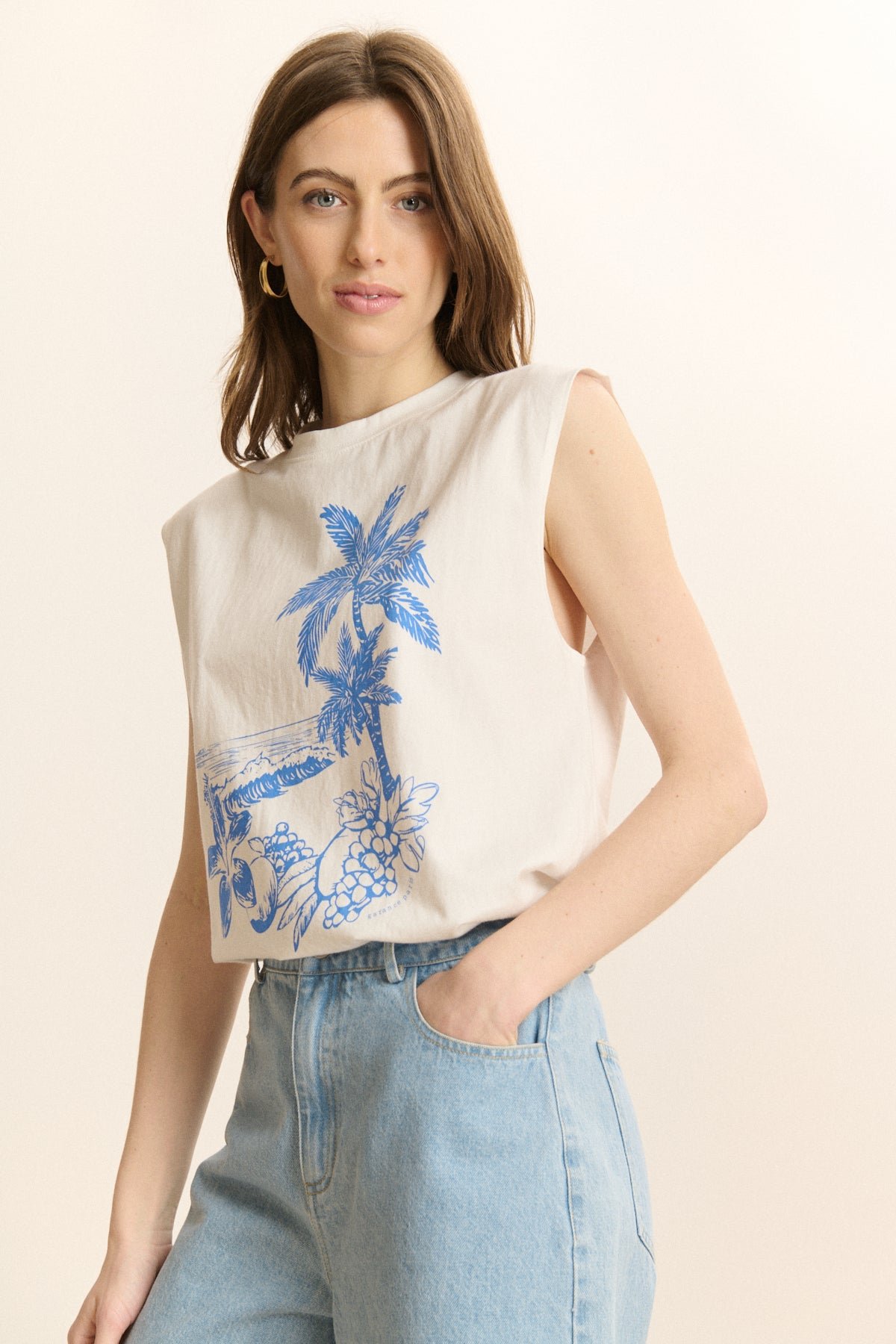 Sleeveless printed T-shirt GARANCE PARIS White