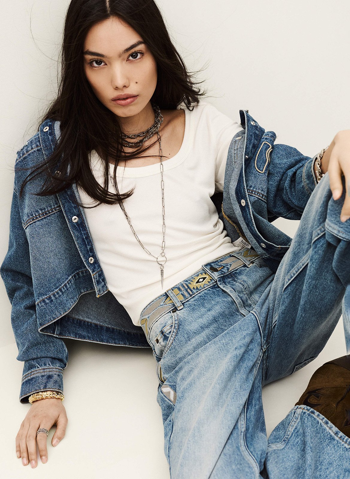 Low-rise straight leg jeans with embroidery BA&SH Blue