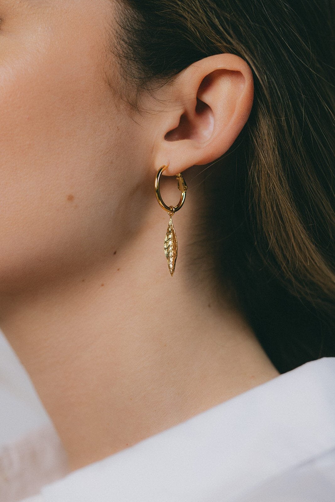 Mini silver plated leaf hoop earrings MONSIEUR SIMONE Silver