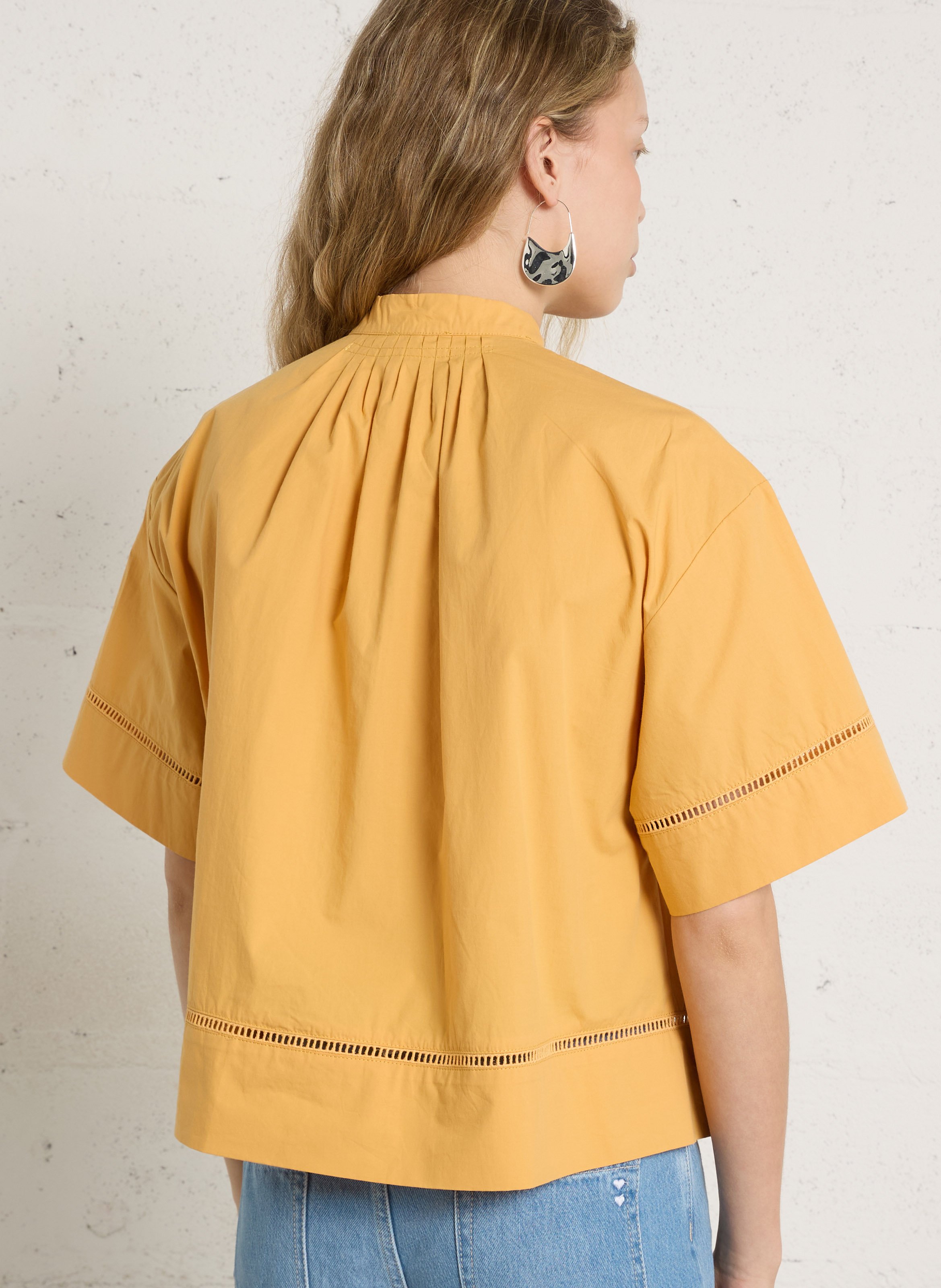 Oversize cotton round-neck blouse THE KORNER Yellow