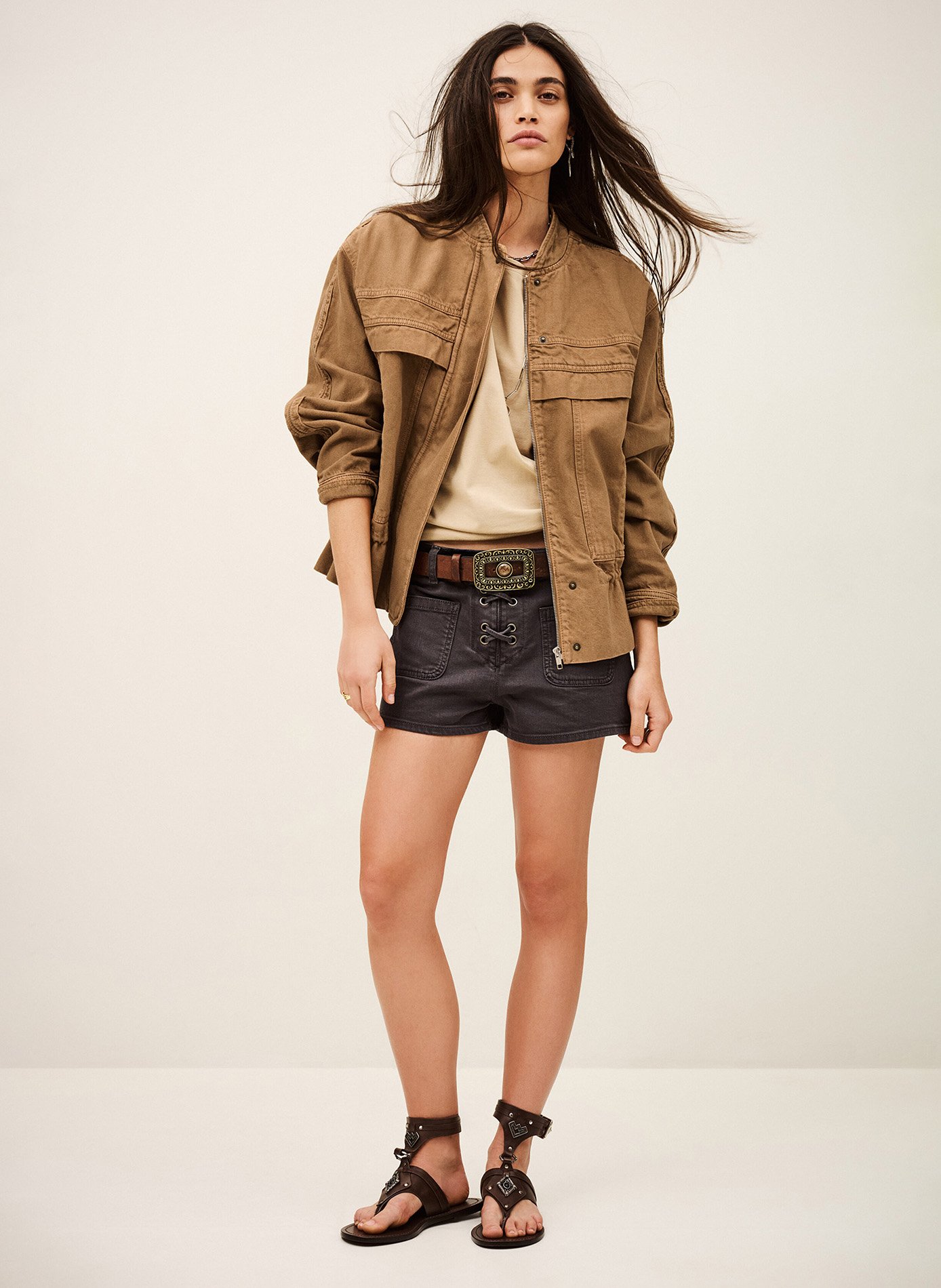Veste col mao en coton mélangé BA&SH Marron