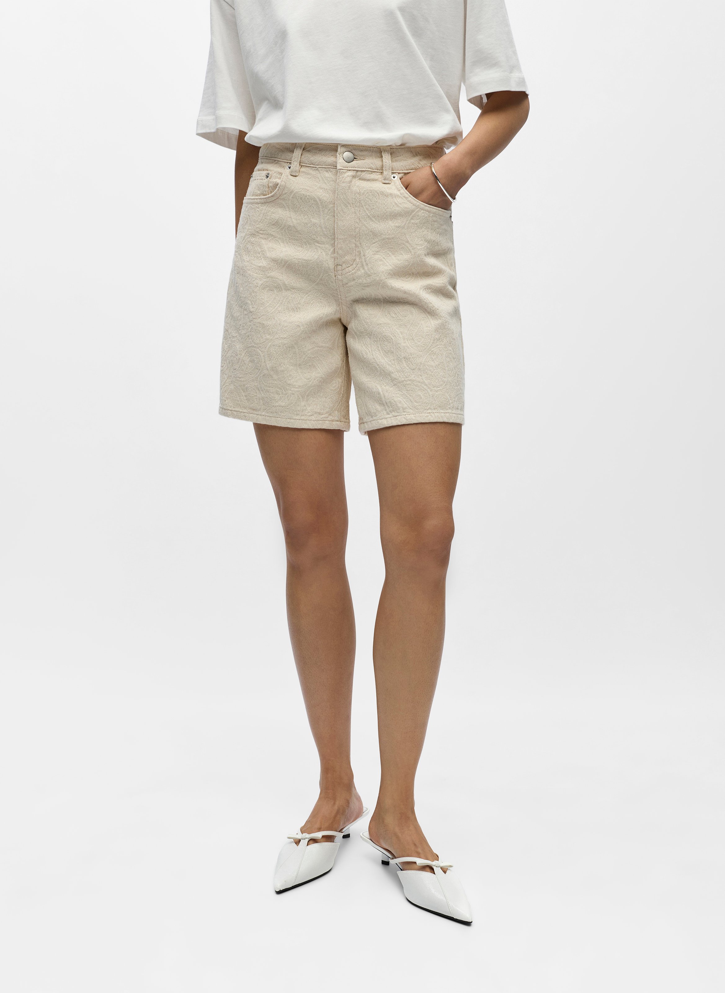 Alessia stretch cotton denim shorts OBJECT Beige