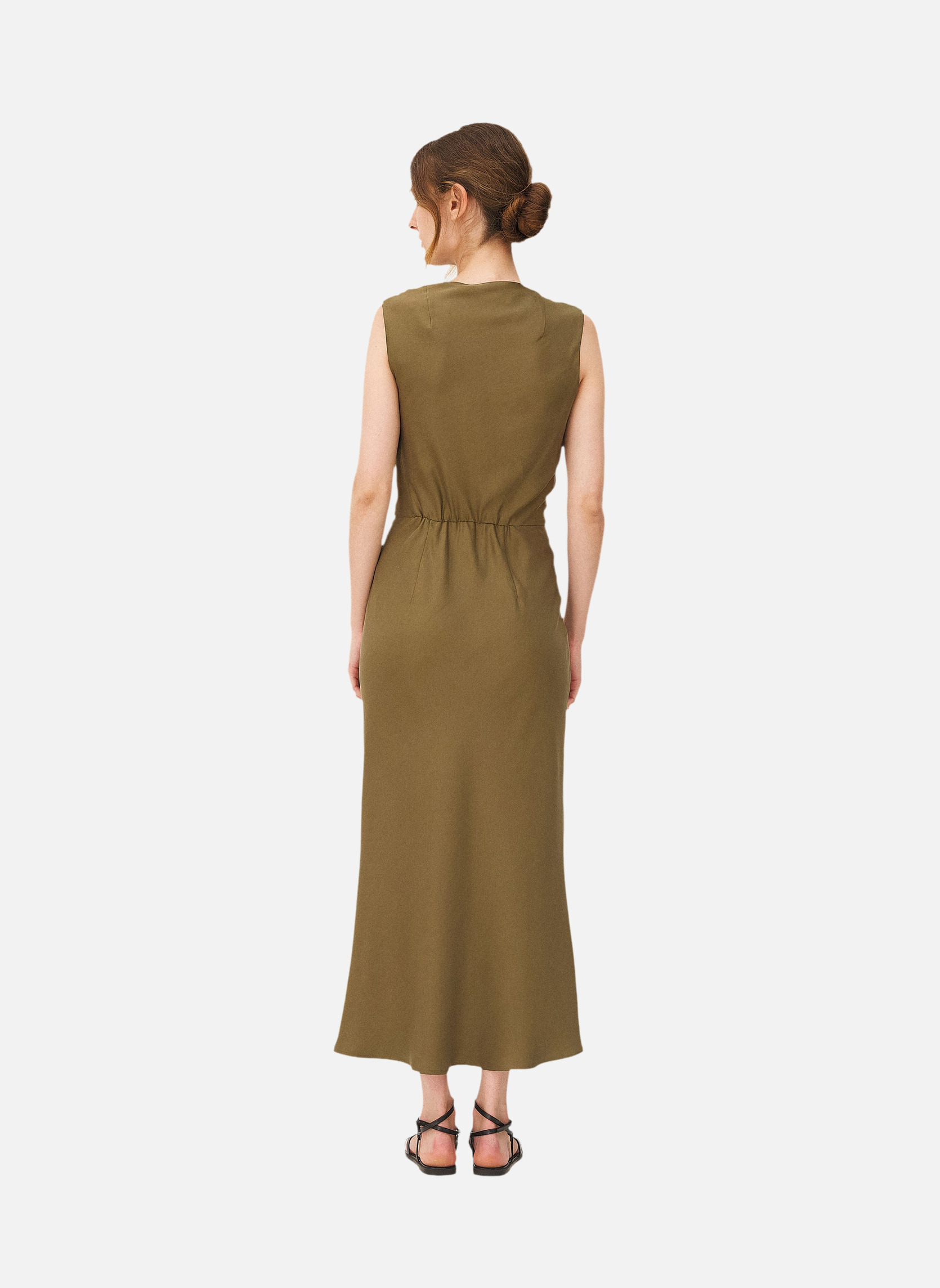 Long dress Kalmar khaki satin Noyoco Green