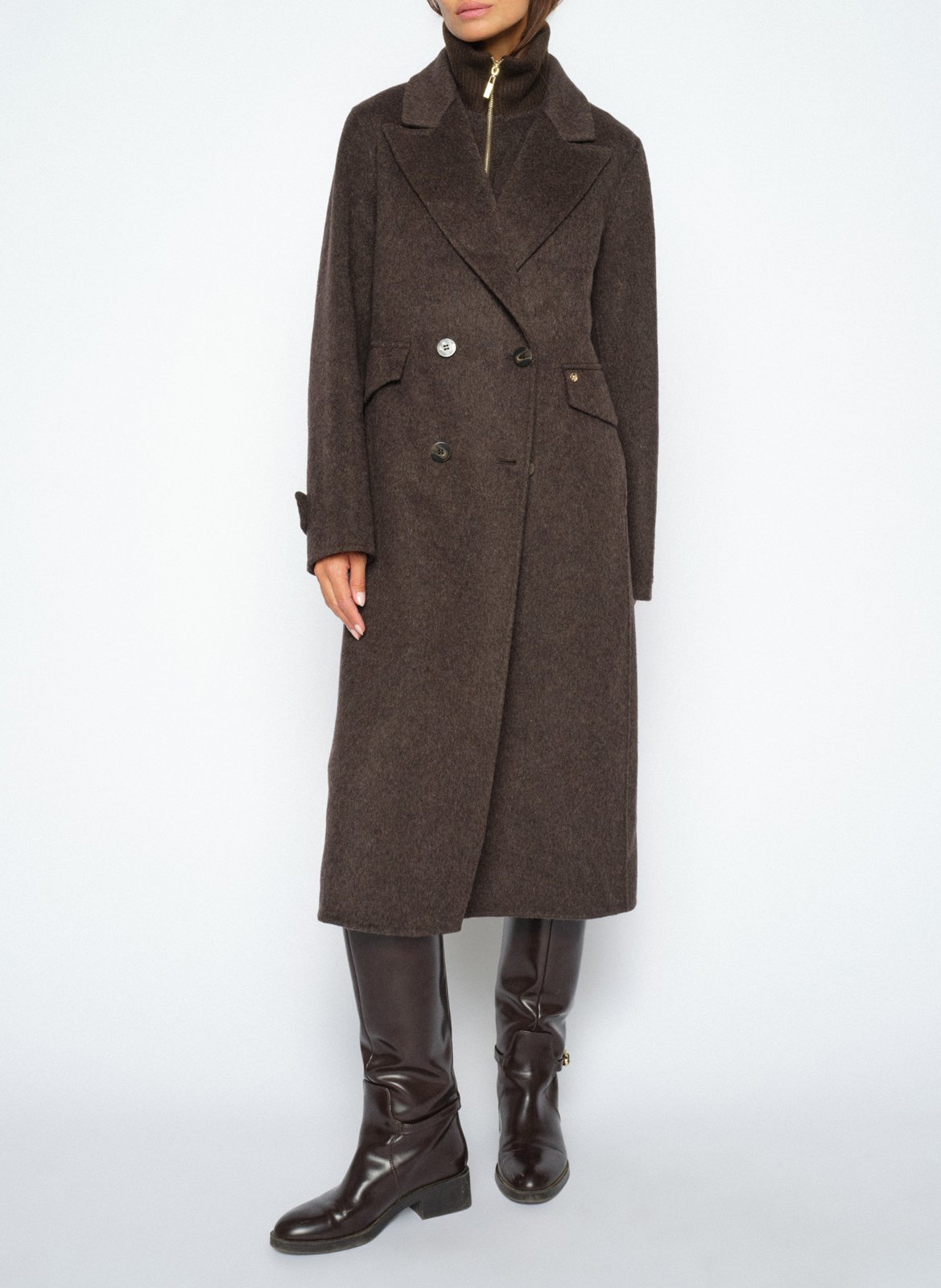 Manteau long à double col en laine mélangée MOS MOSH Marron