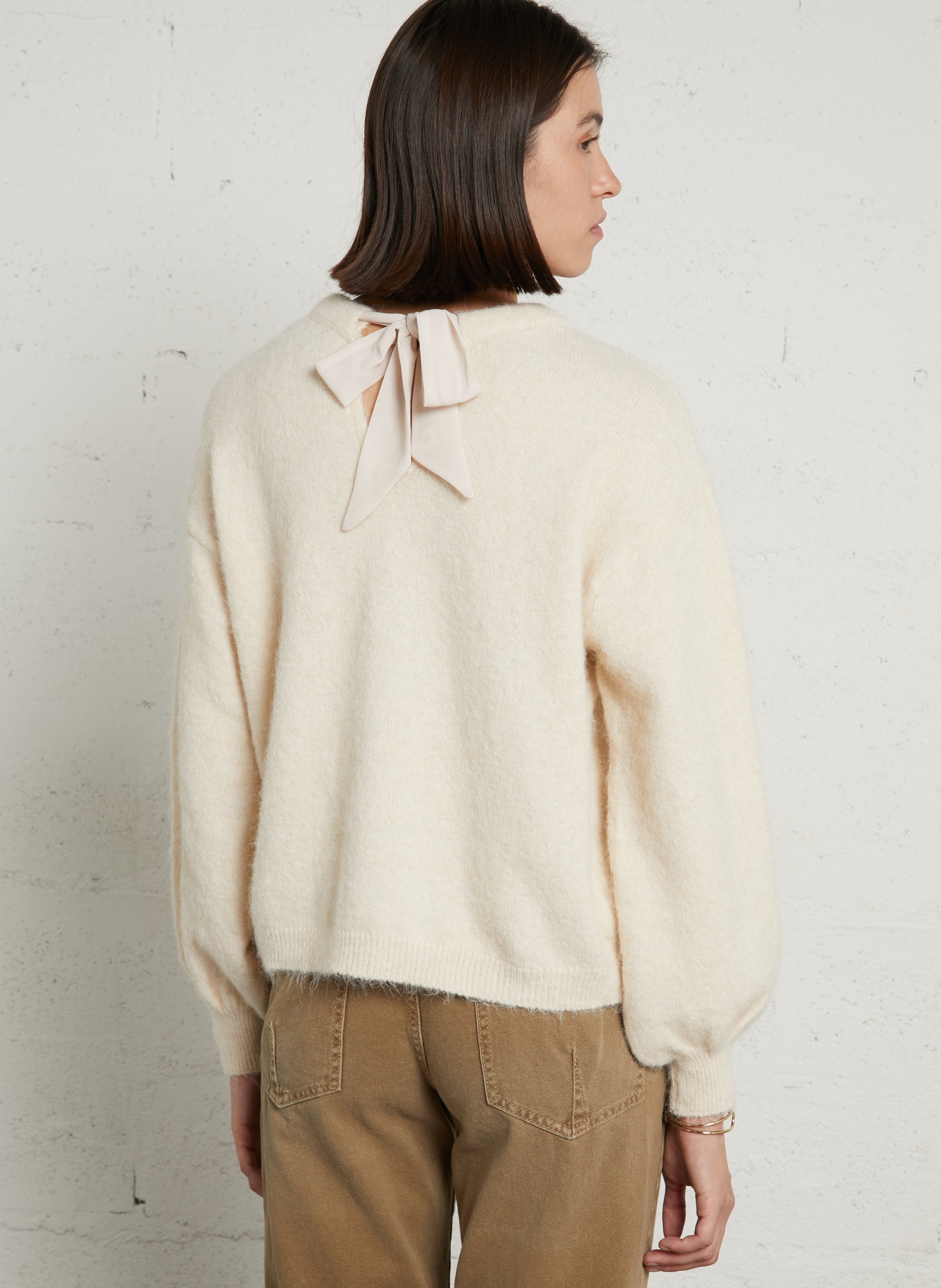 Rechte, gebreide trui met ronde hals PLEASE Beige