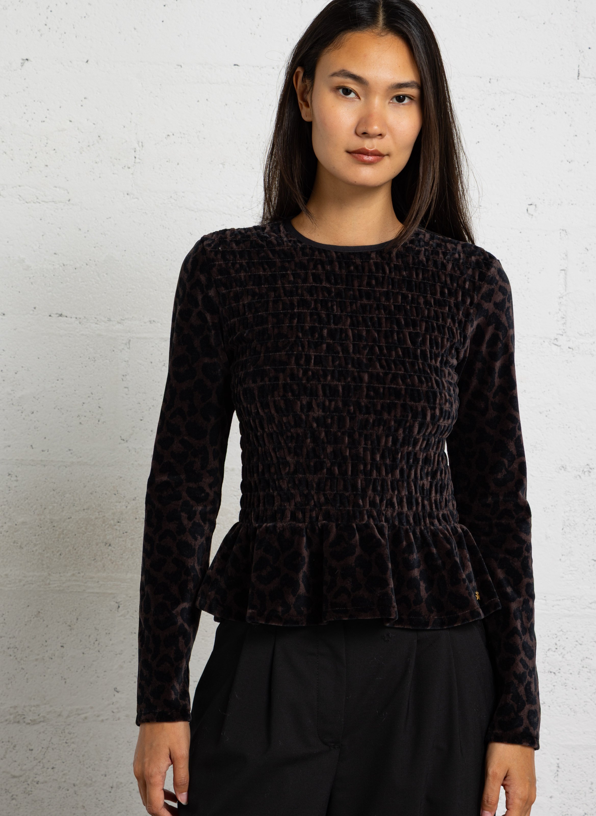 Gerades Top mit Rundhalsausschnitt und Print aus Baumwoll-Mix DES PETITS HAUTS Braun