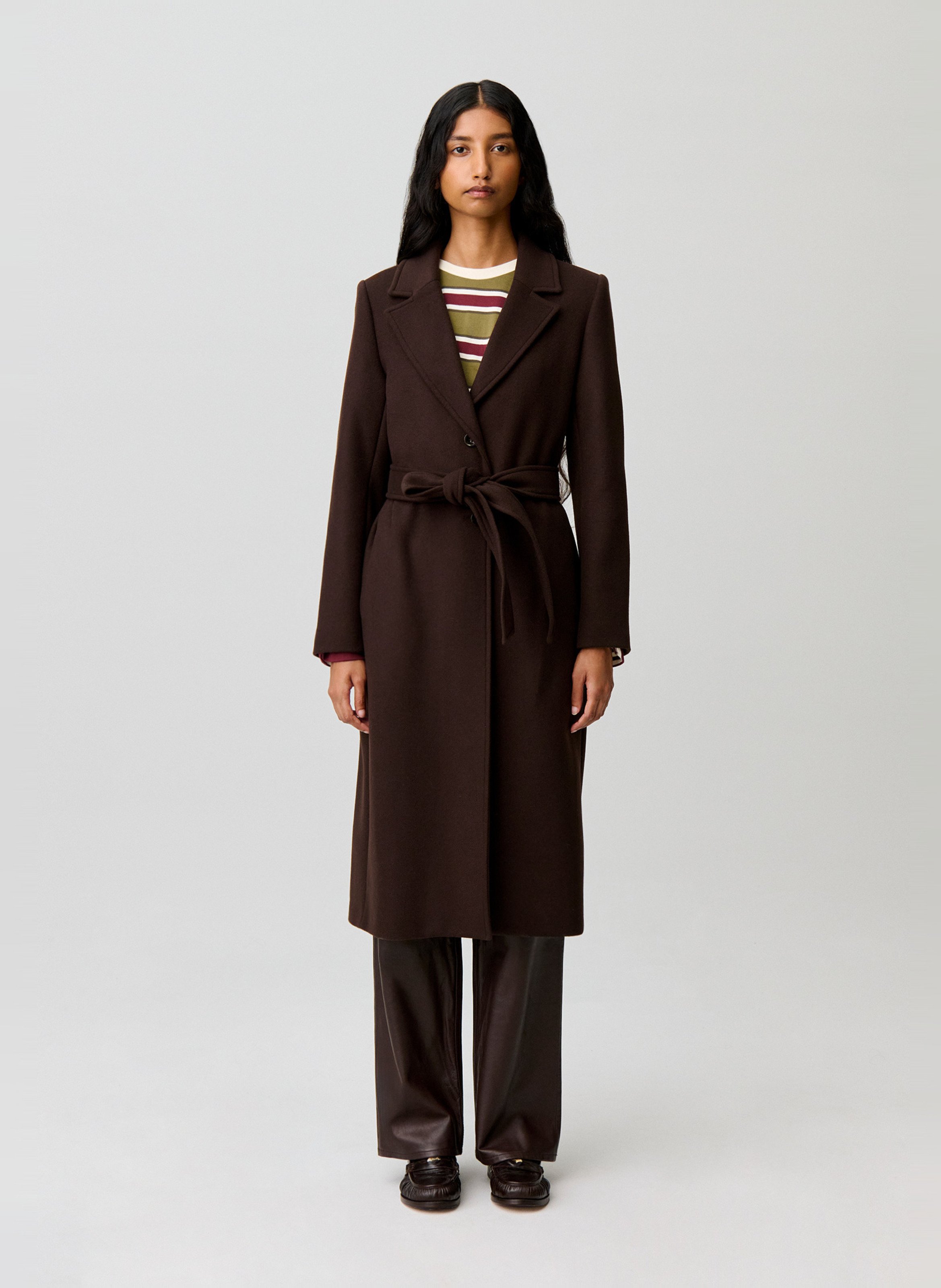Manteau long ceinturée en laine mélangée CLAUDIE PIERLOT Marron