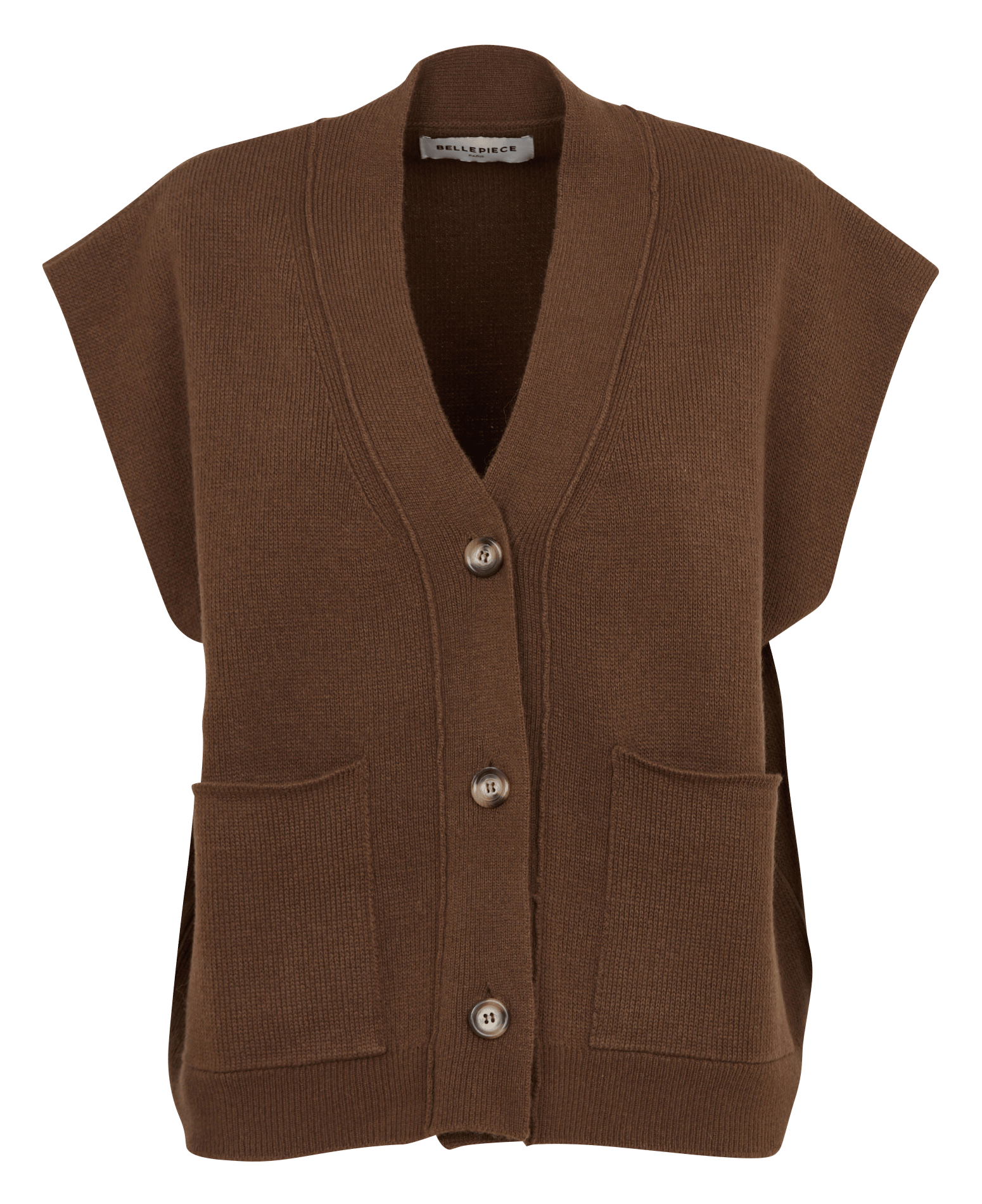 V-hals vest in effen wol met rechte pasvorm BELLEPIECE Bruin