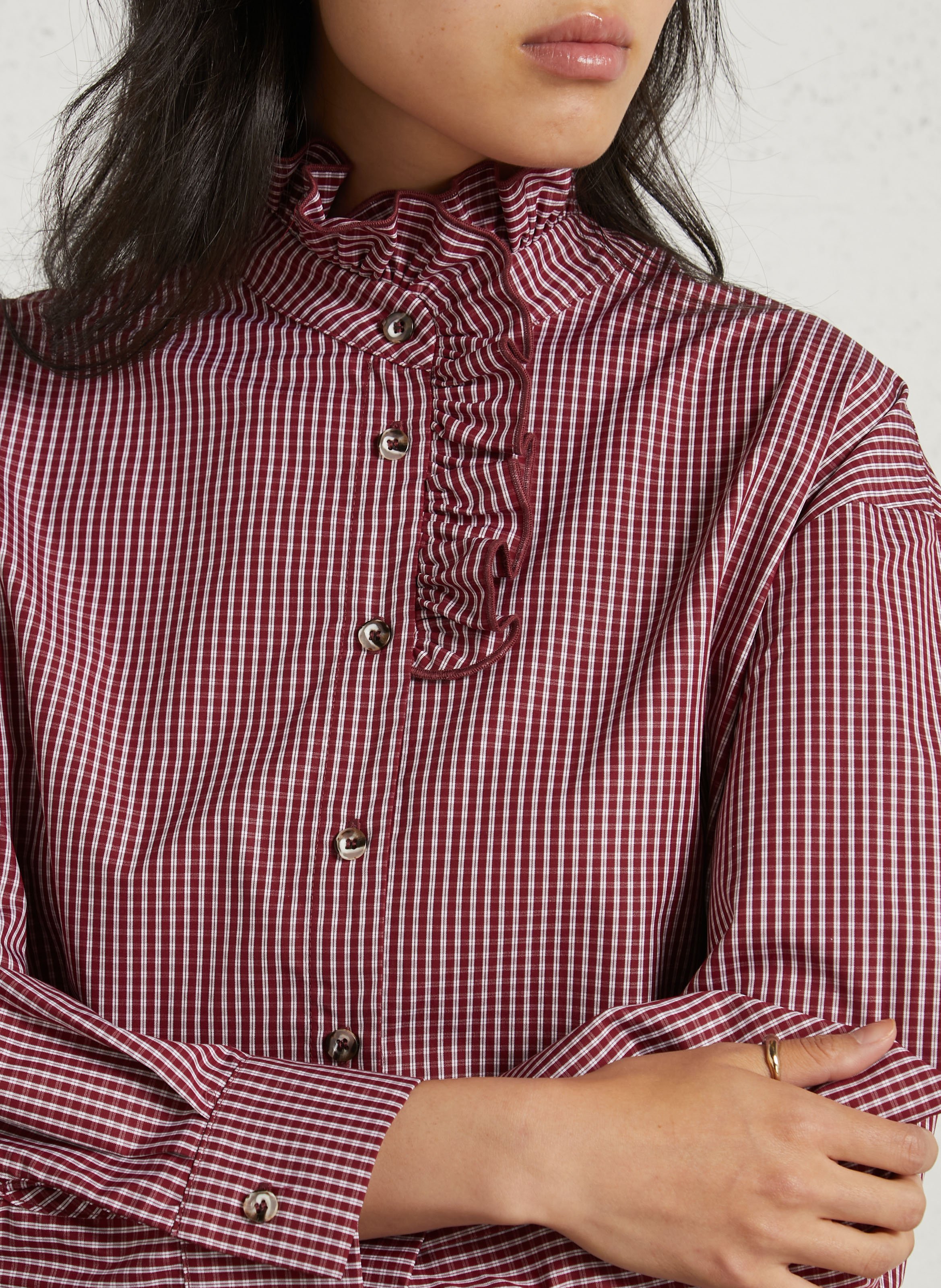 Wijdvallende blouse met Victoriaanse kraag van katoen SUZIE WINKLE Rood