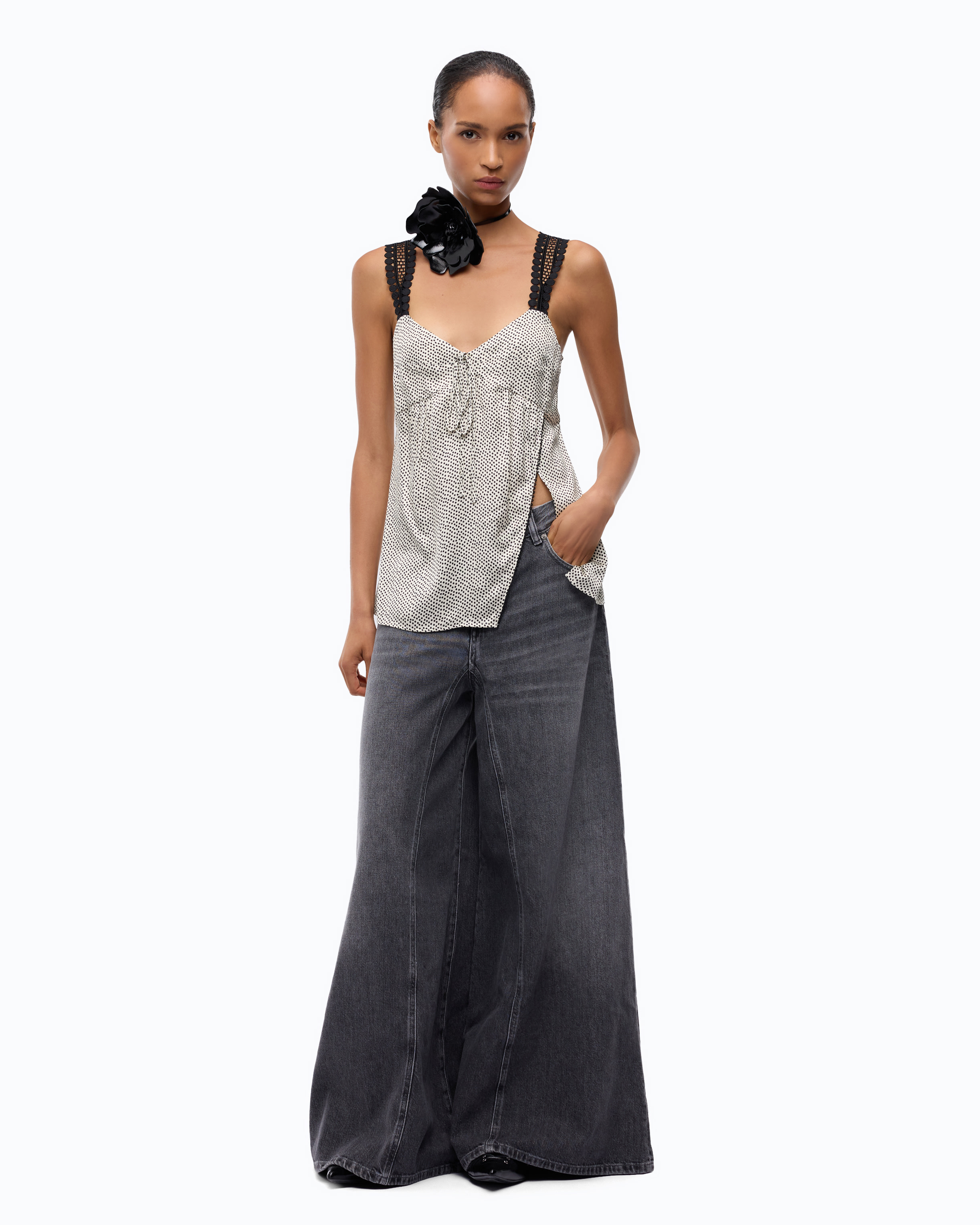 Jean évasé super wide leg en denim noir PINKO Gris