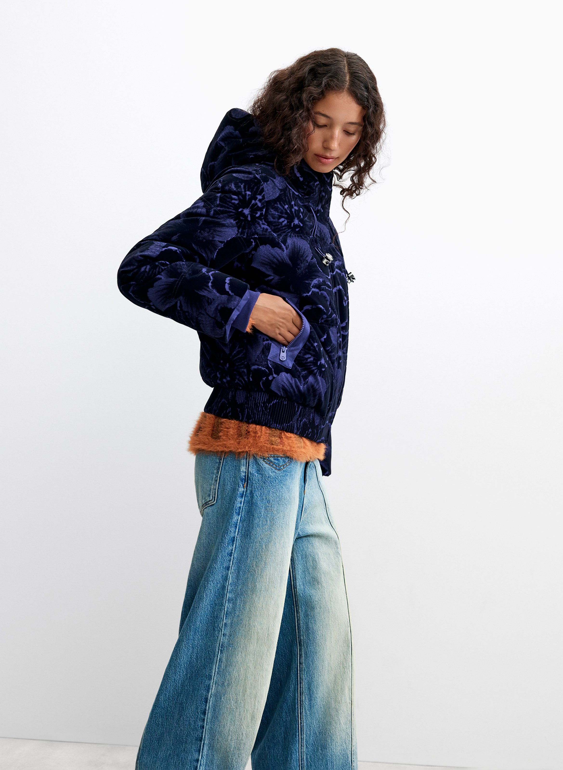 Gerader Mantel mit bedruckter Kapuze DESIGUAL Blau