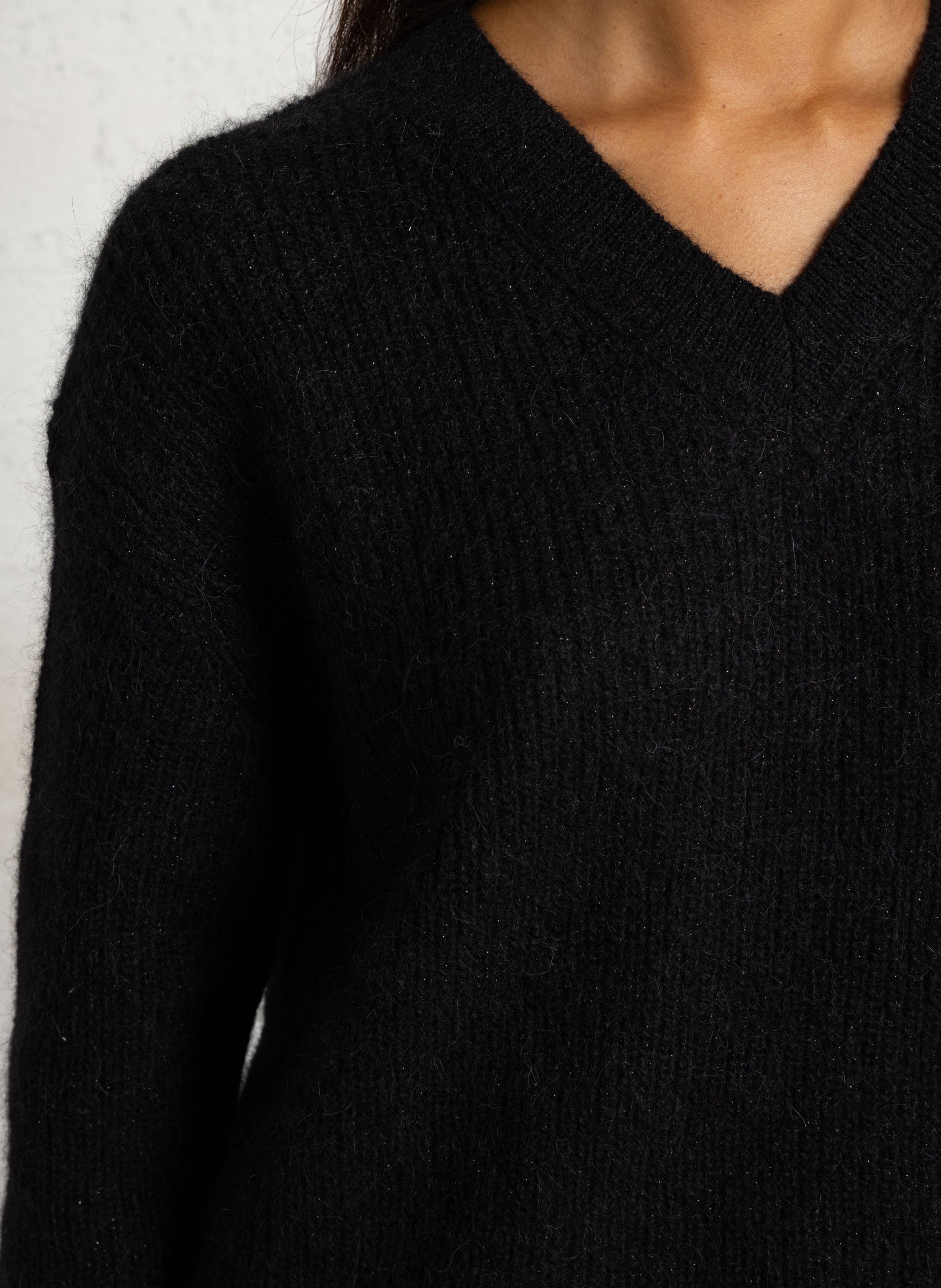 Loose-Fitting V-Neck Sequin Jumper in a Wool Blend SUD EXPRESS Black