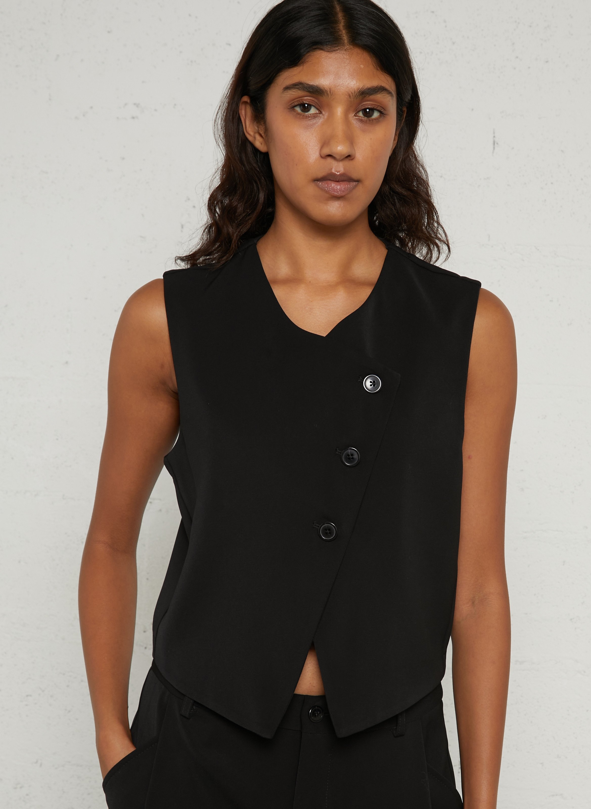 Sleeveless buttoned straight vest PLEASE Black