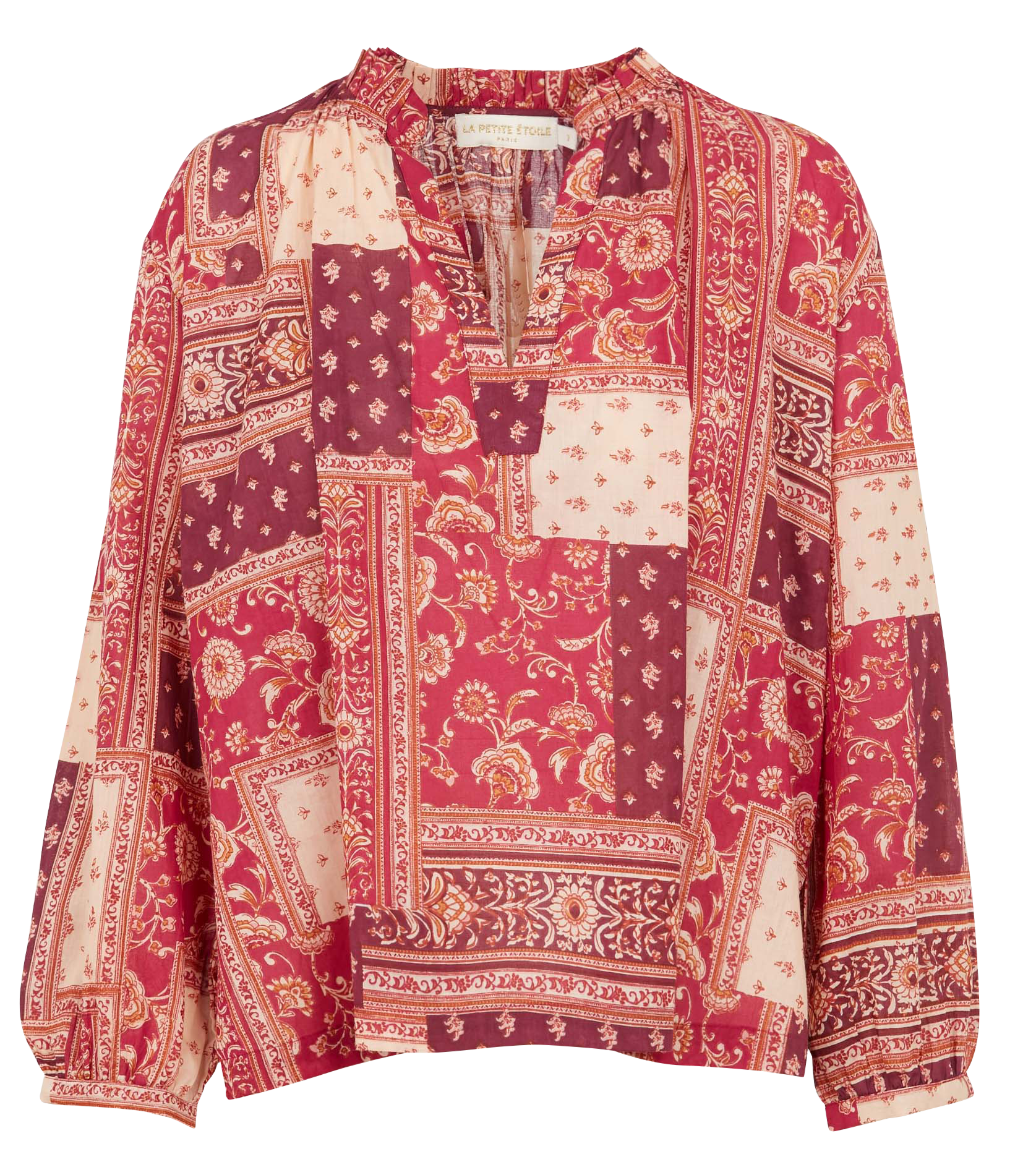 Chemise fluide col tunisien imprimé en coton  LA PETITE ETOILE Bleu