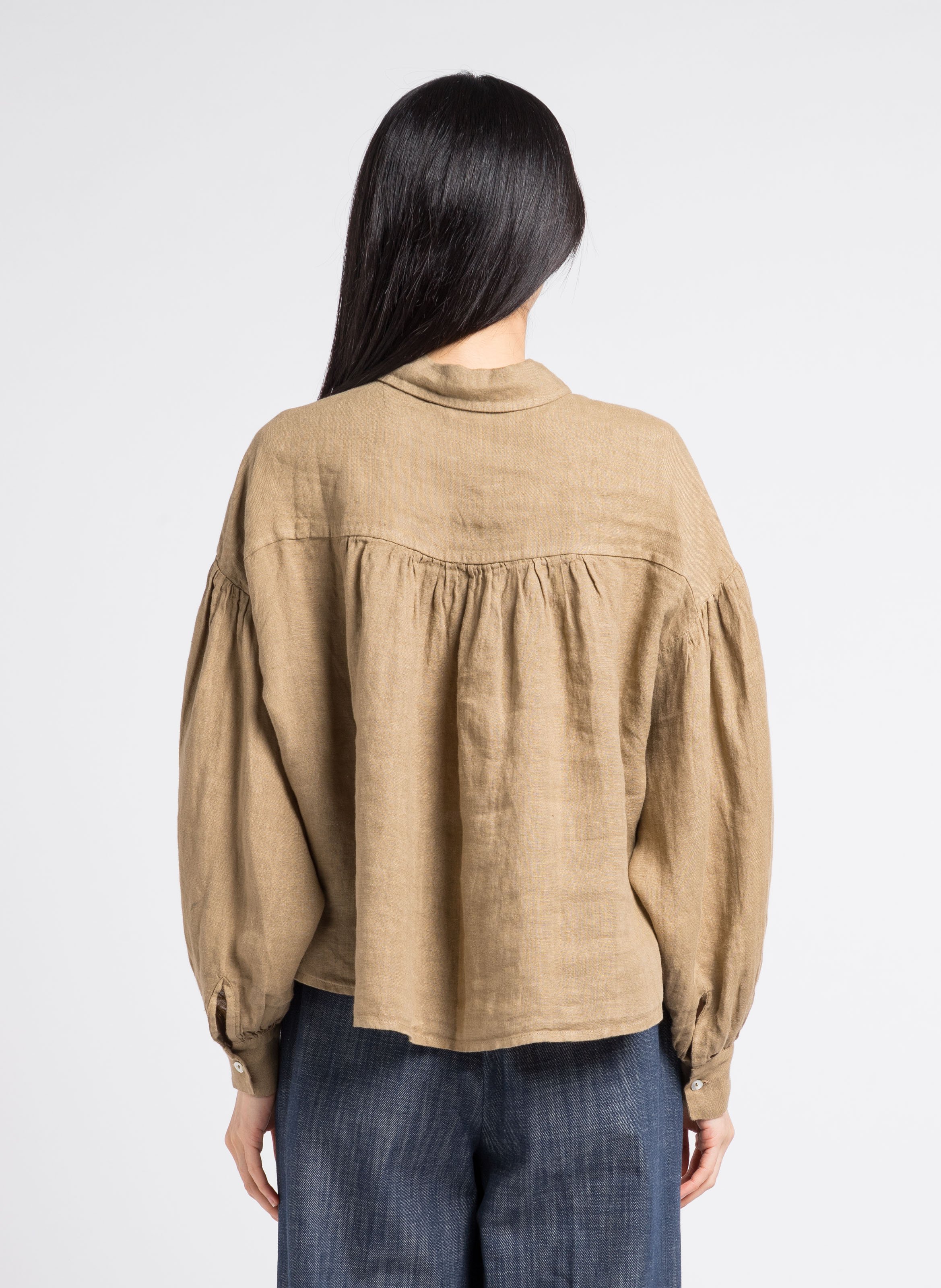 Chemise asymétrique froncée en lin BY BAR Vert