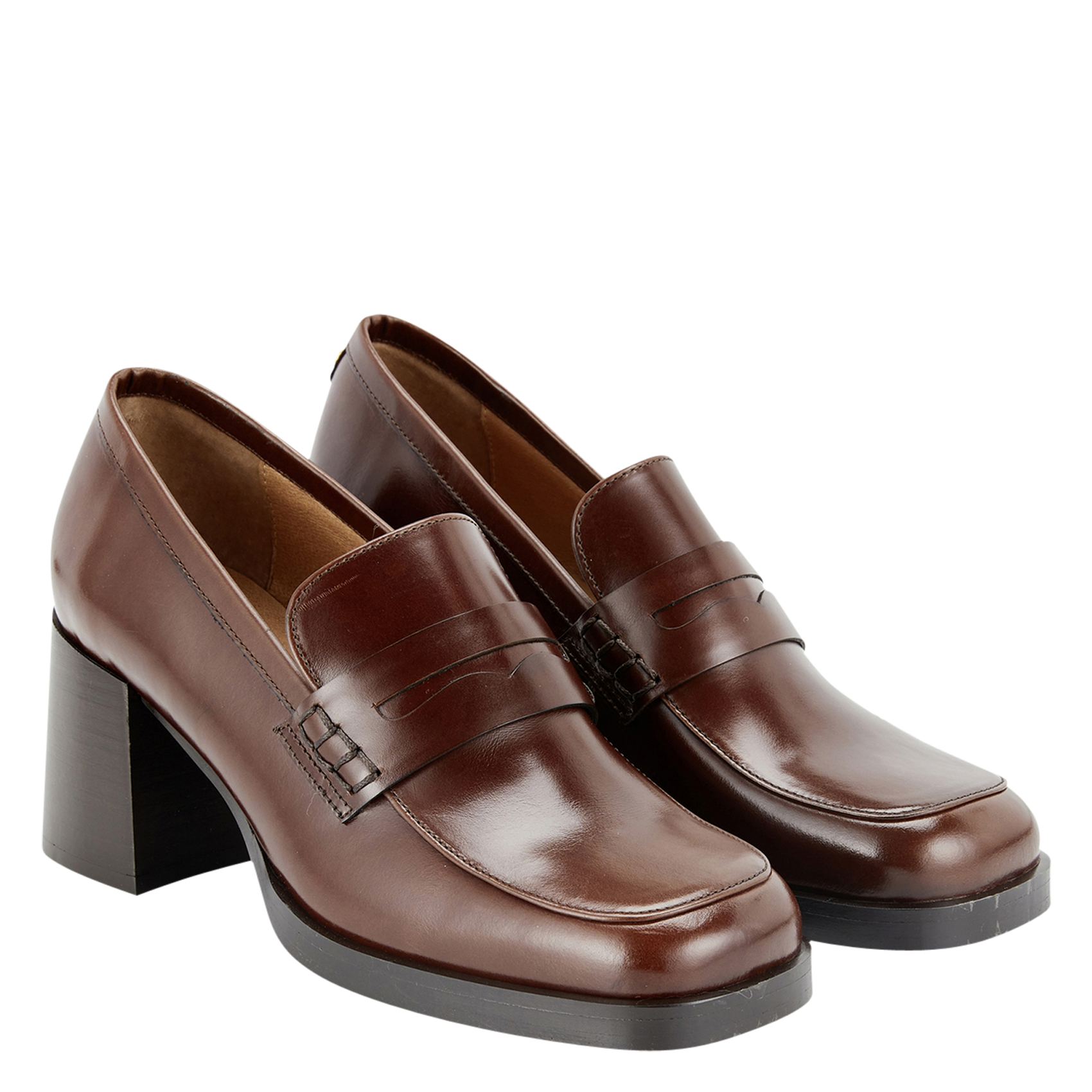 Heeled leather loafers COSMOPARIS Brown