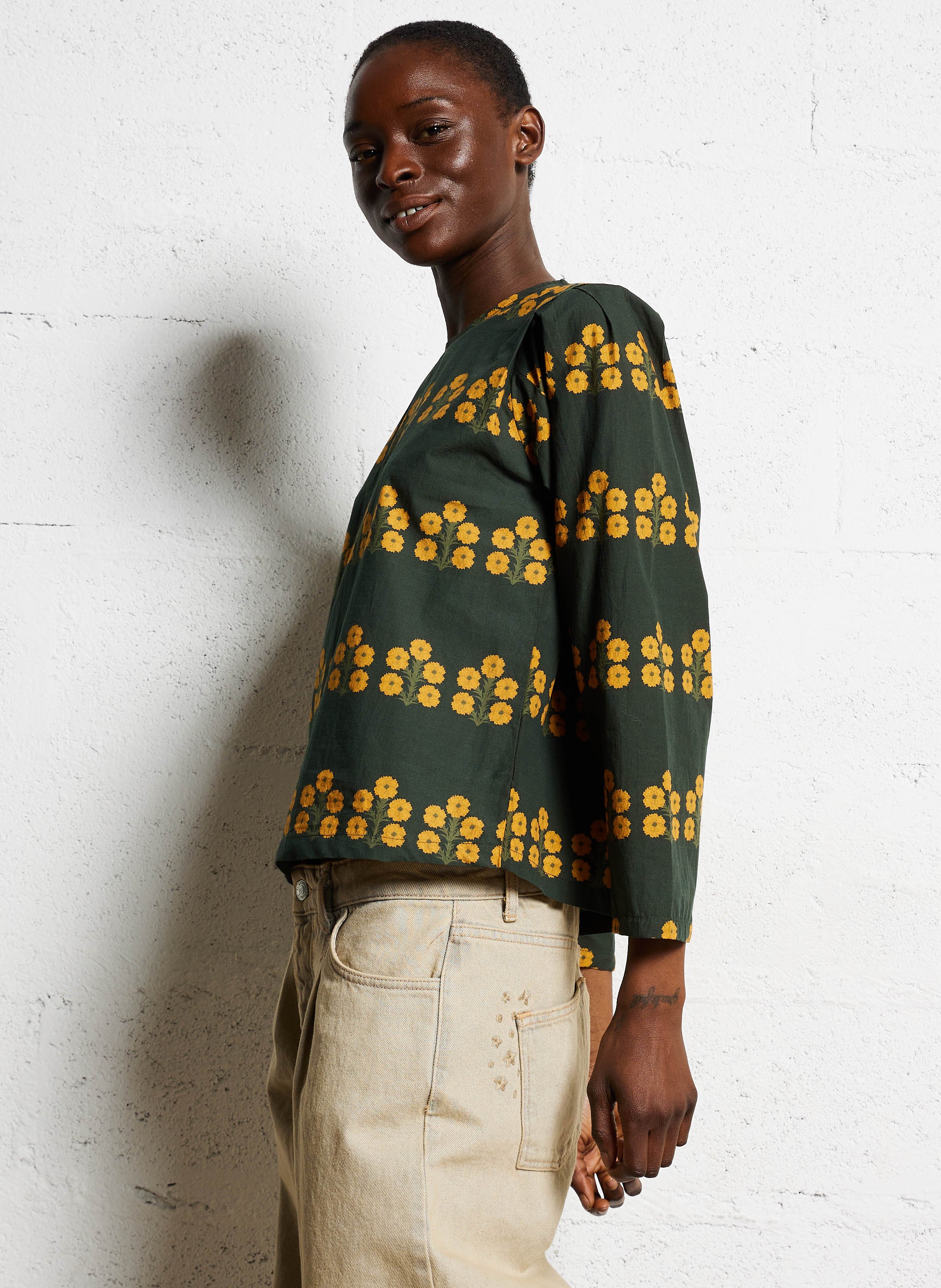 Blouse col rond en coton THE TINY BIG SISTER Kaki