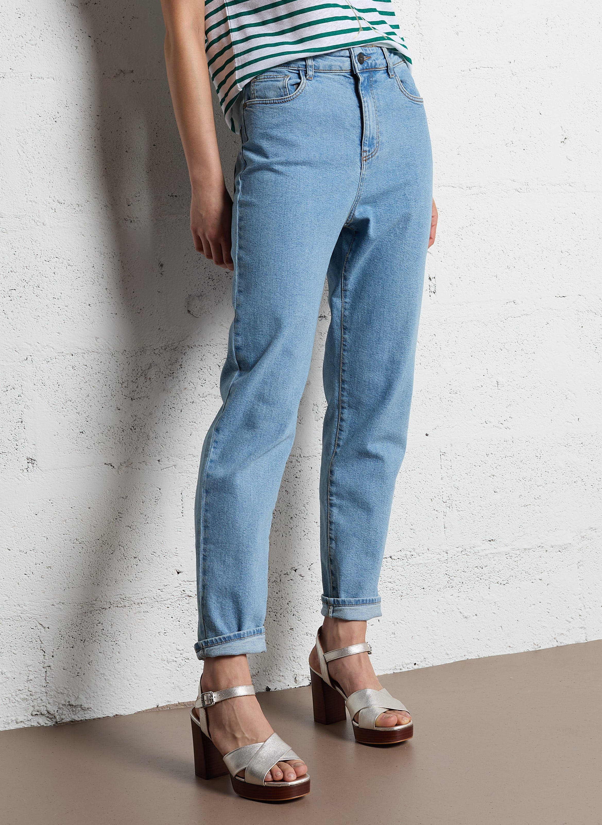 Jean slim taille haute en coton mélangé ONE STEP Bleu