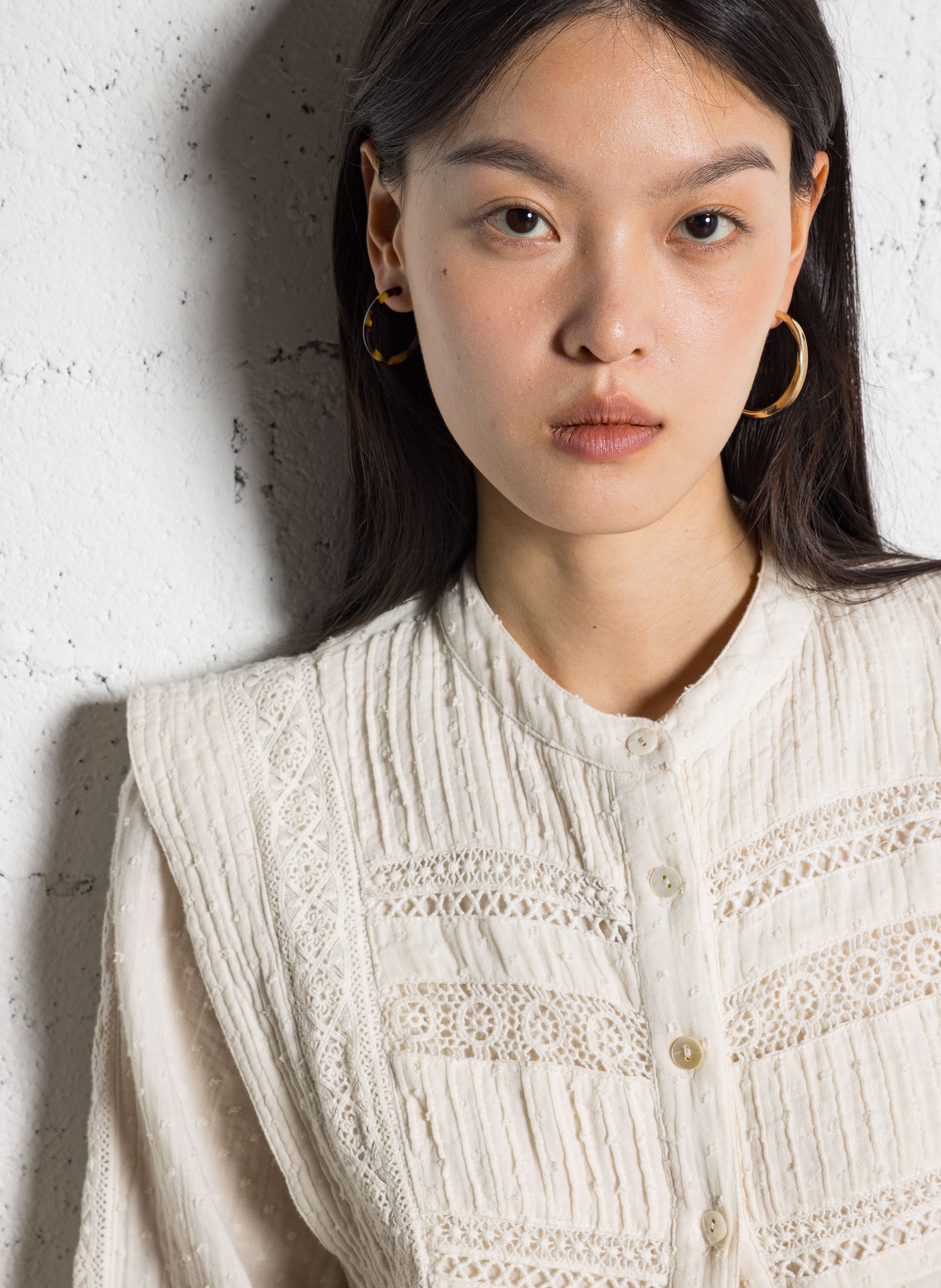 Round neck cotton blouse MAISON HOTEL White