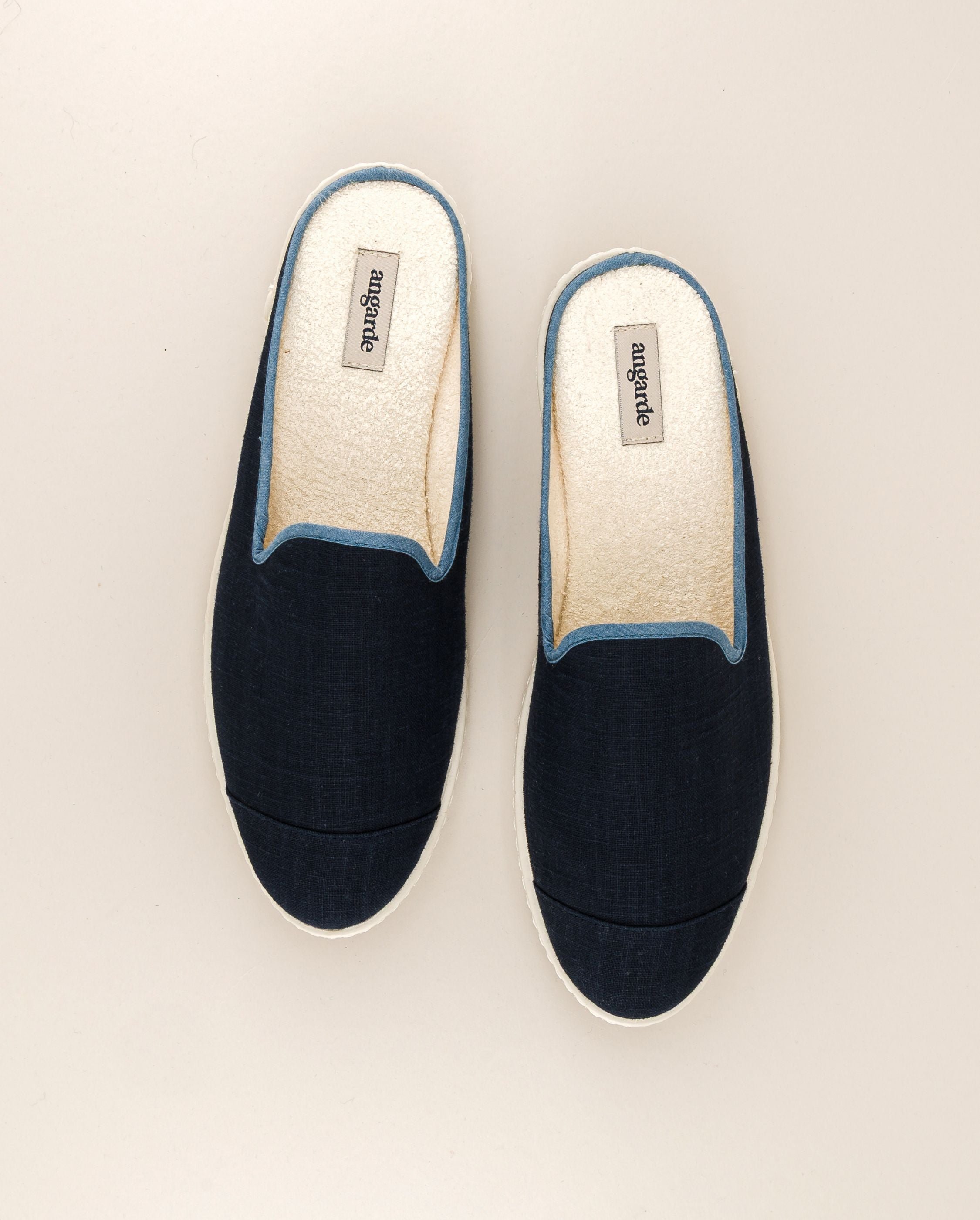 Men's linen mules, navy blue. ANGARDE Blue
