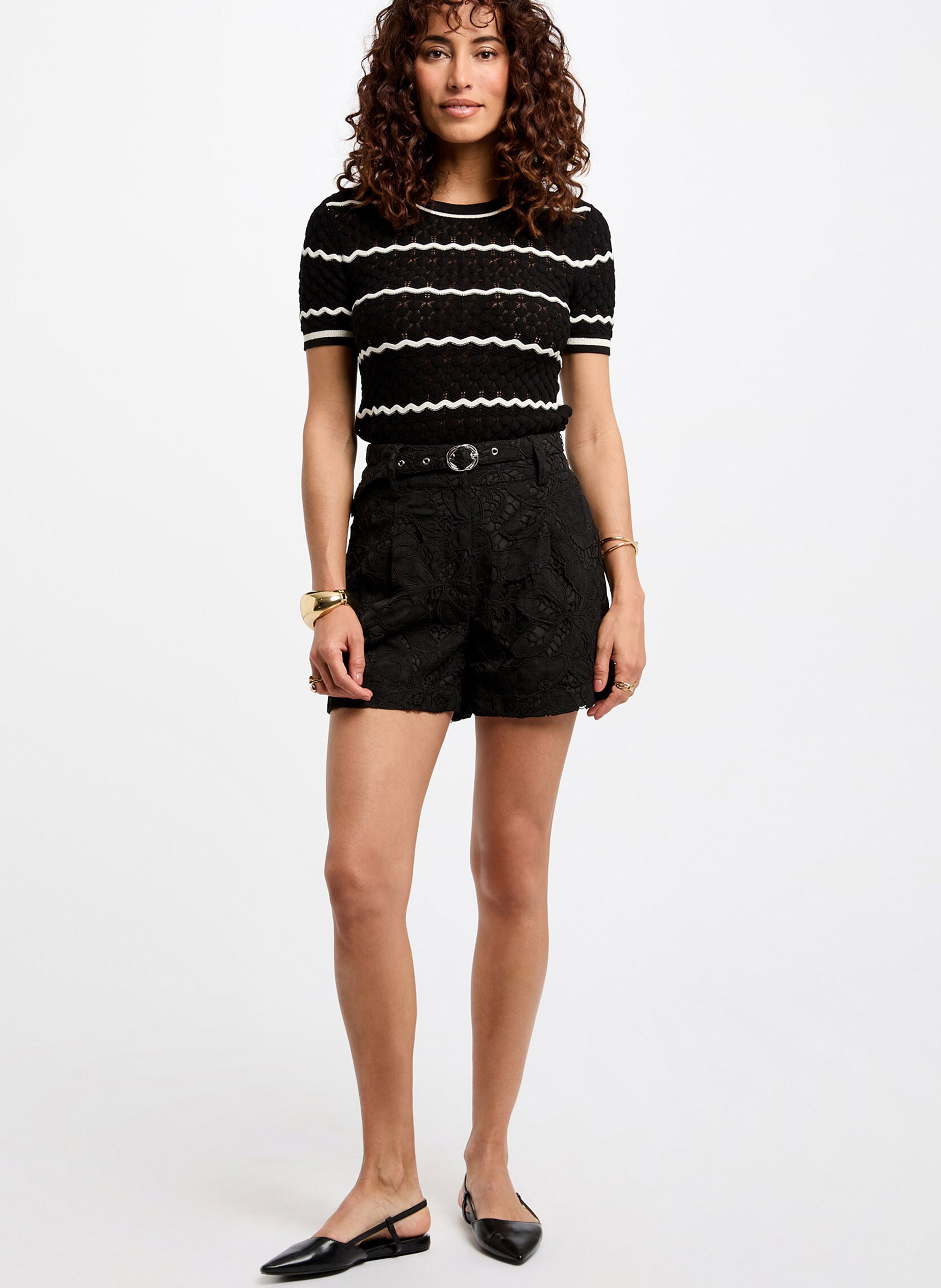 Top col rond à rayures MORGAN Noir