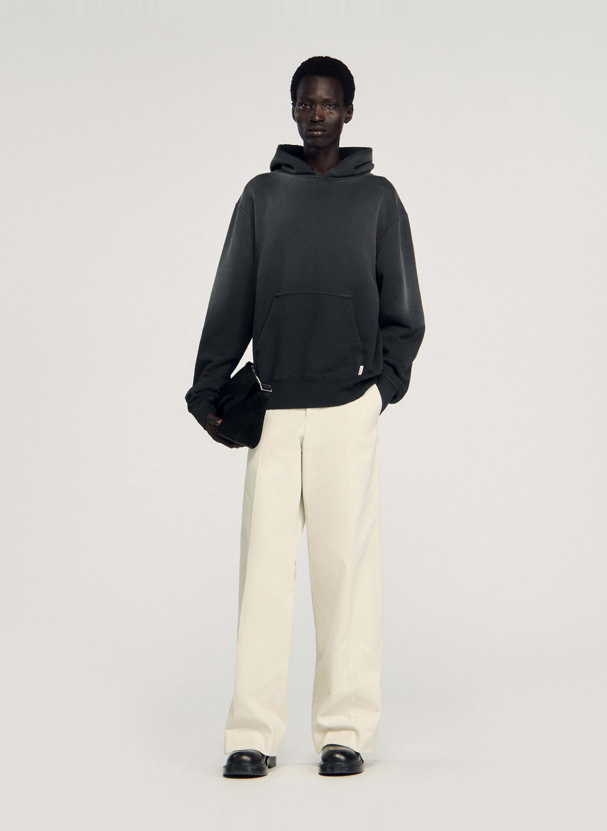 Sweat à capuche délavé en coton SANDRO Noir